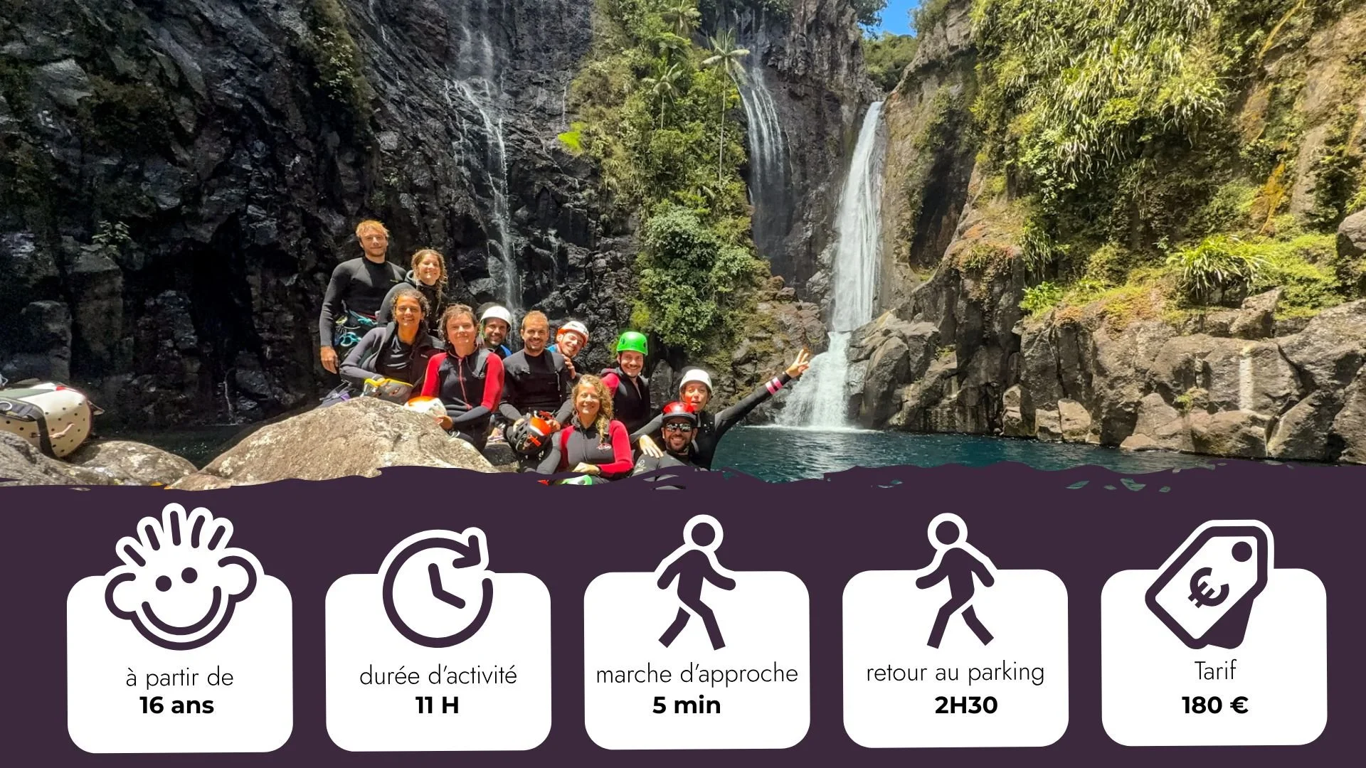 Groupe de personne dans le canyon de takamaka