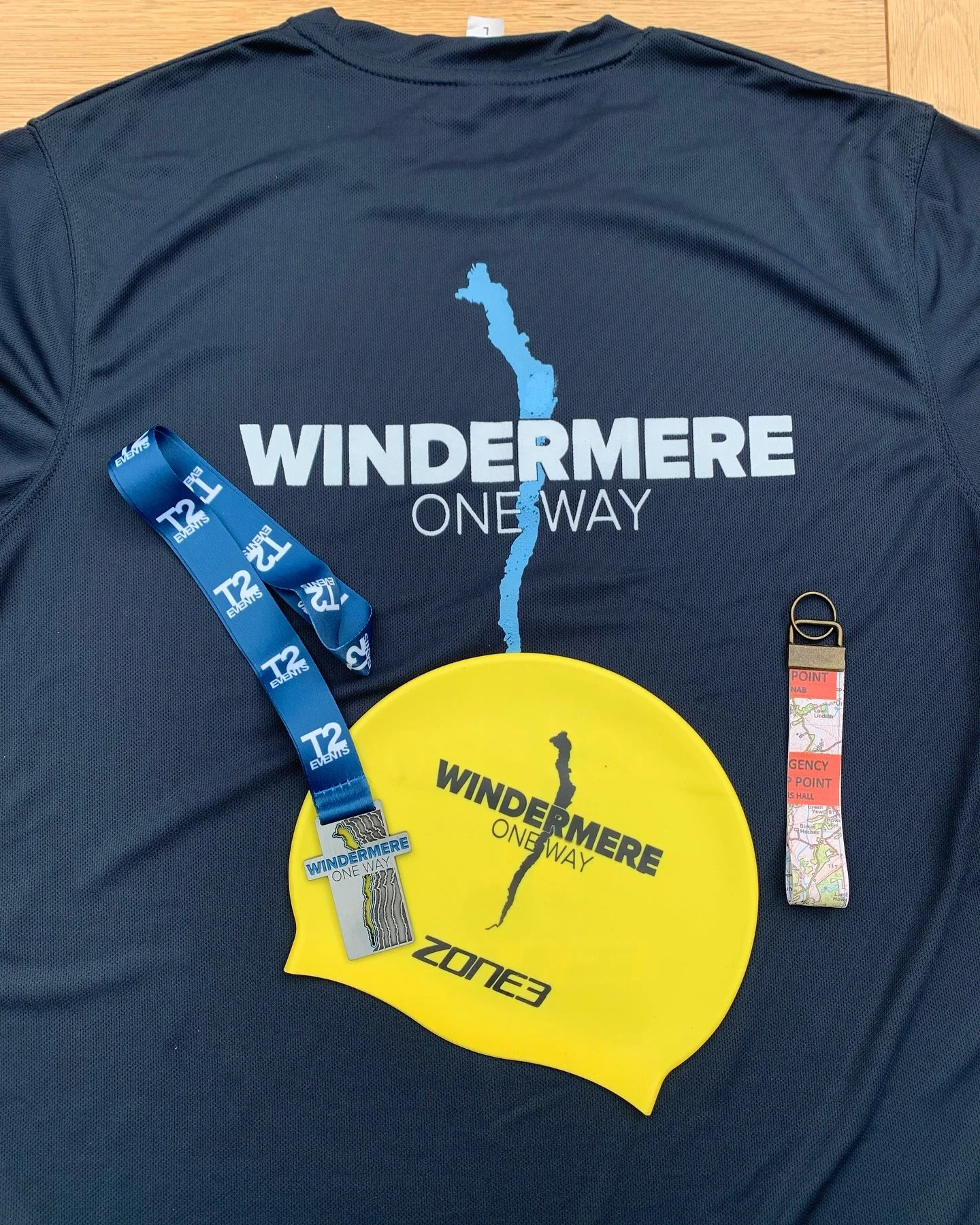 Although this year I couldn&rsquo;t swim with the Windermere One Way team and @t2eventsinfo They have listed my swim on their roll of honour and kindly sent me the official medal, T-shirt, swim cab and key ring.  I&rsquo;m made up. #windermereoneway 