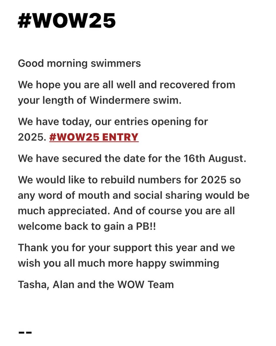 Believe me. If I can, you can. Do something amazing. I Will never forget the thrill of walking out of lake Windermere on my end to end swim. @t2eventsinfo have gone early and released their dates for the 2025 event. Make a commitment now and you have