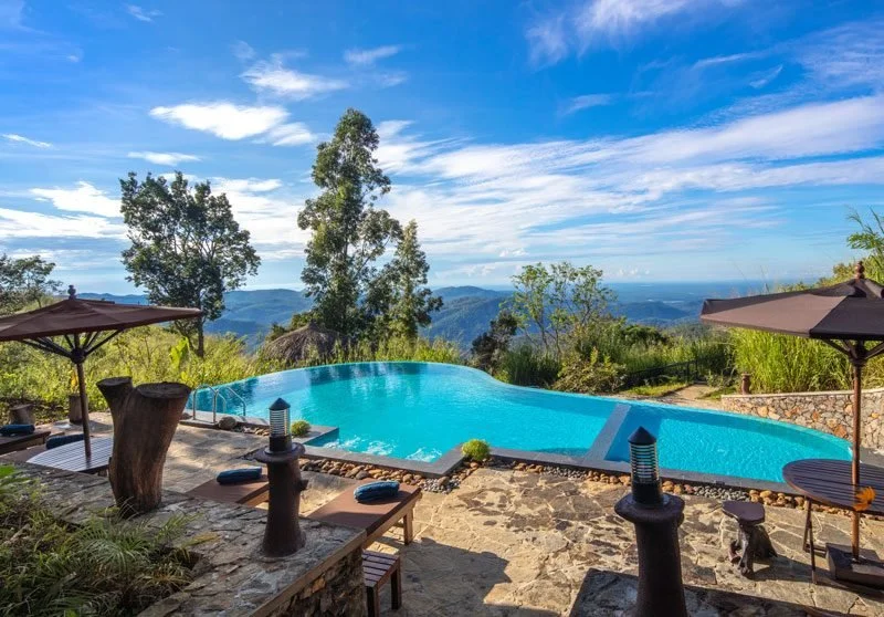 The infinity pool at Dream Cliff, looking out over the hills
