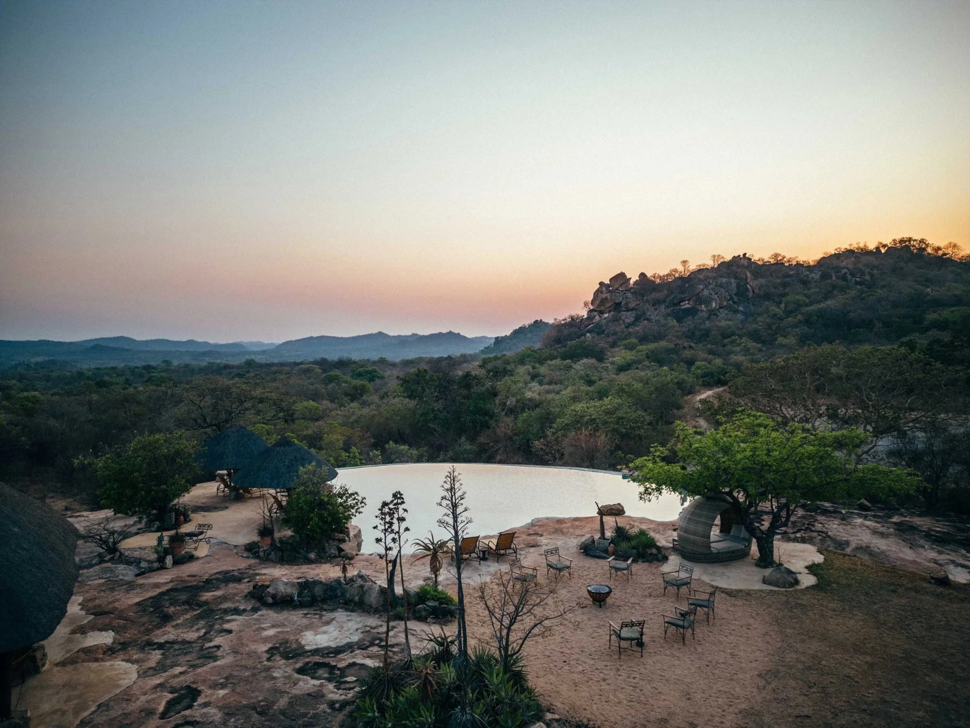 Sunset over the Matobo Hills from Amalinda Lodge