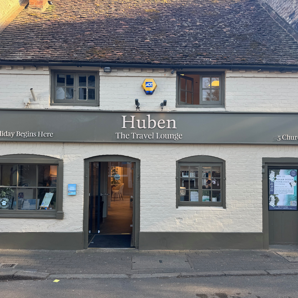 The shopfront of Huben, The Travel Lounge, at 5 Church Street in Cobham