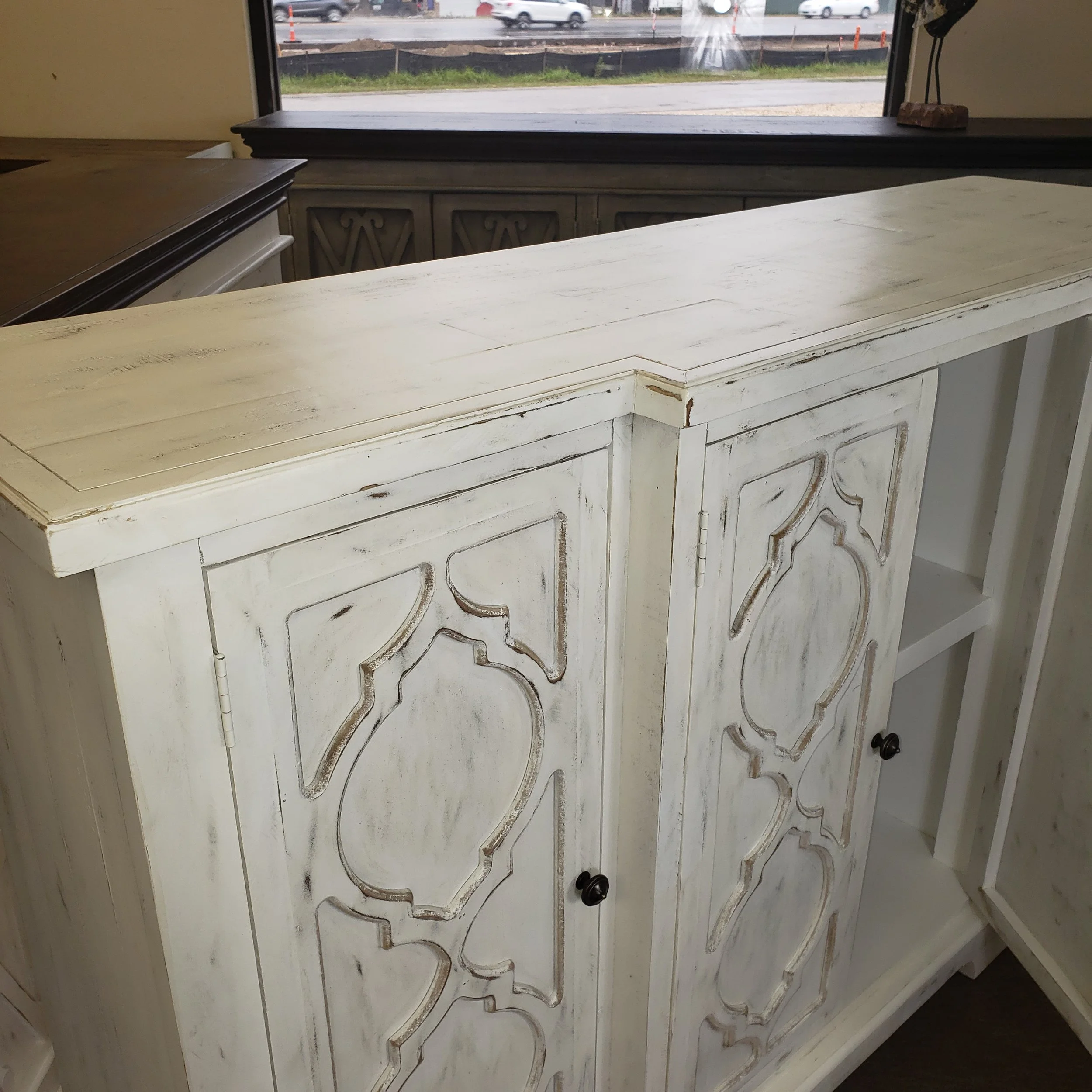Solid wood rustic new distressed white 66" /buffet and