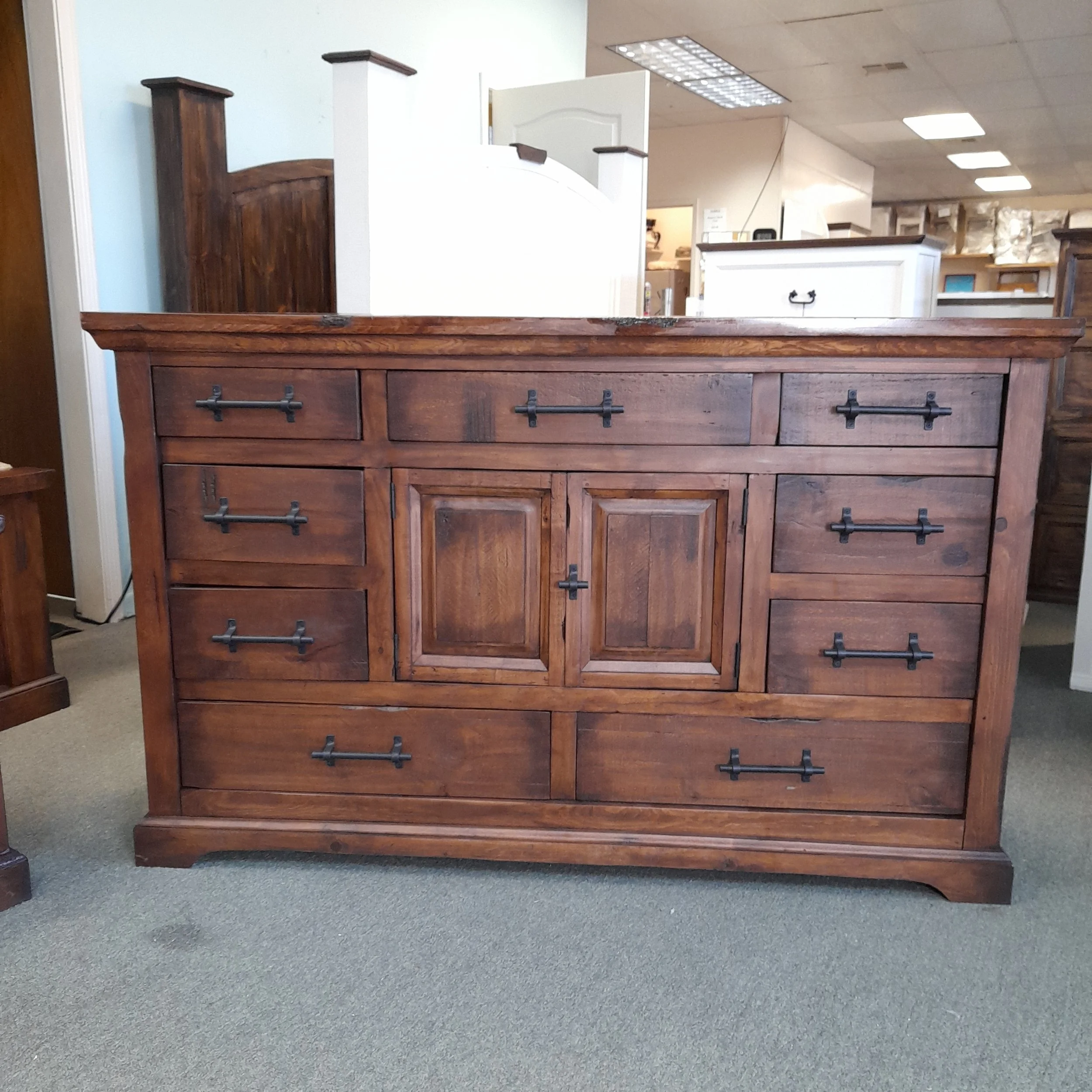 Solid Wood rustic new dresser/distressed /Wrought  iron/glide draw/Live edges/