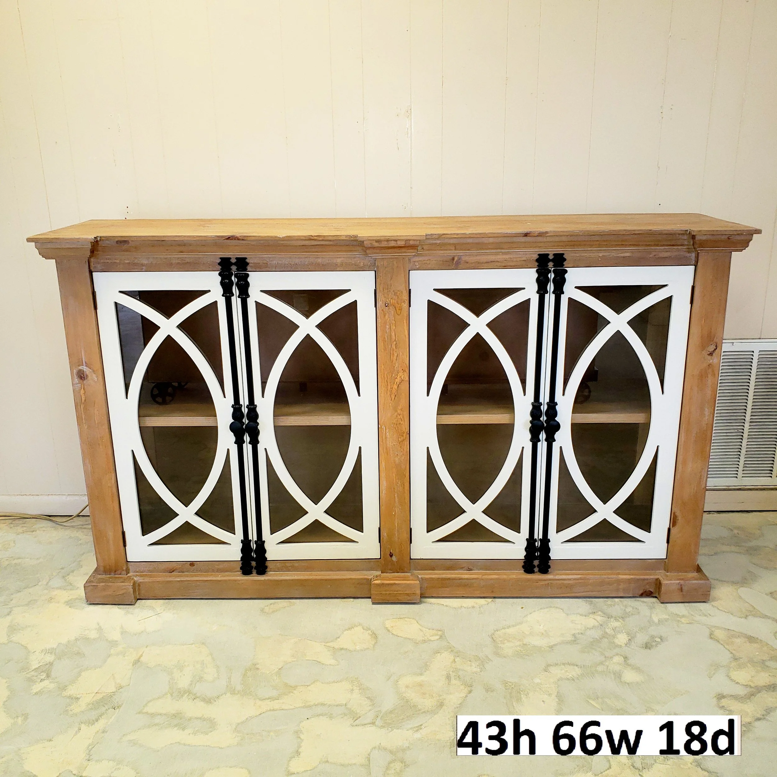 Solid Wood rustic new cabinet/distressed white/Wrought  iron/glass
