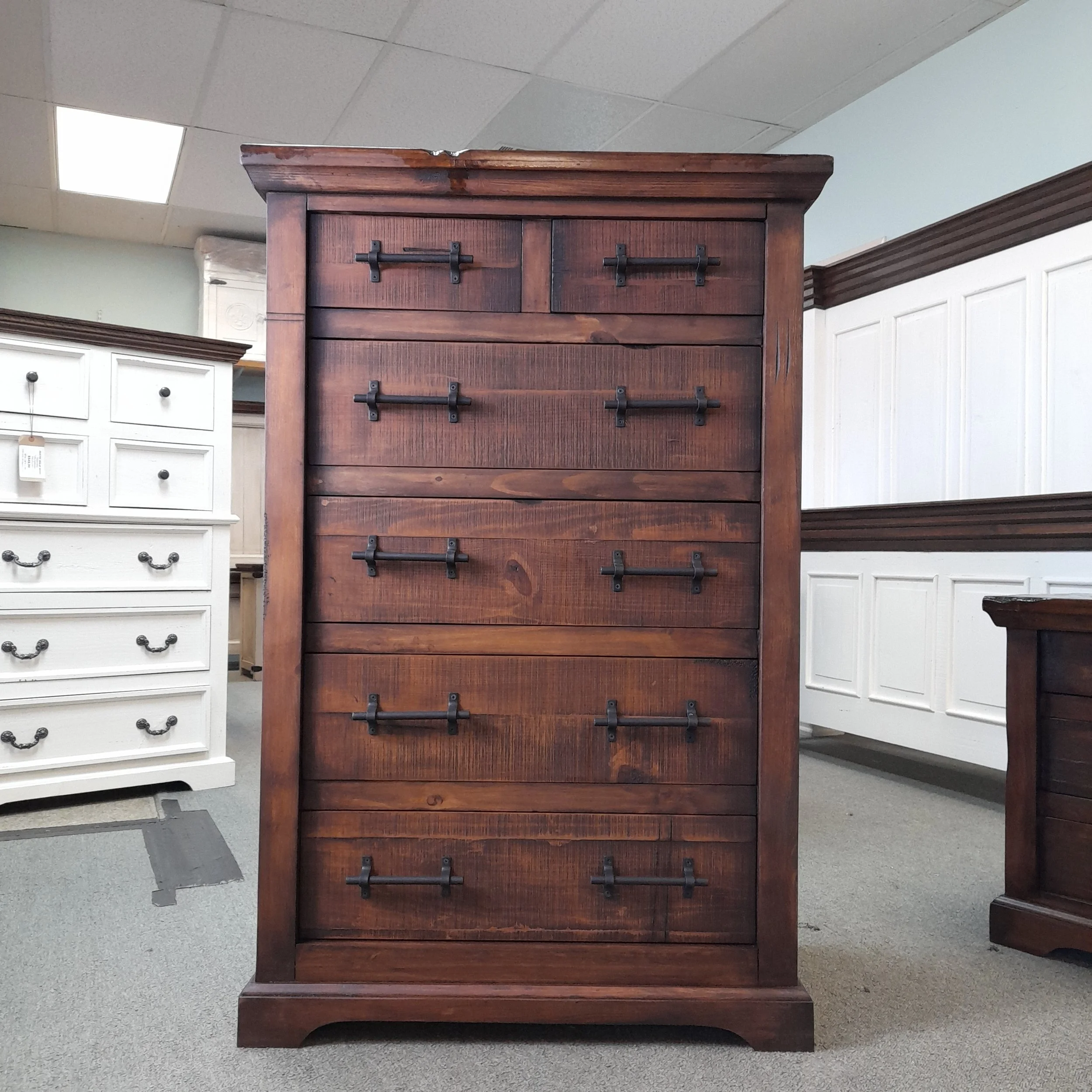 Solid Wood rustic new chest/distressed /Wrought  iron/glide draw/Live edges/