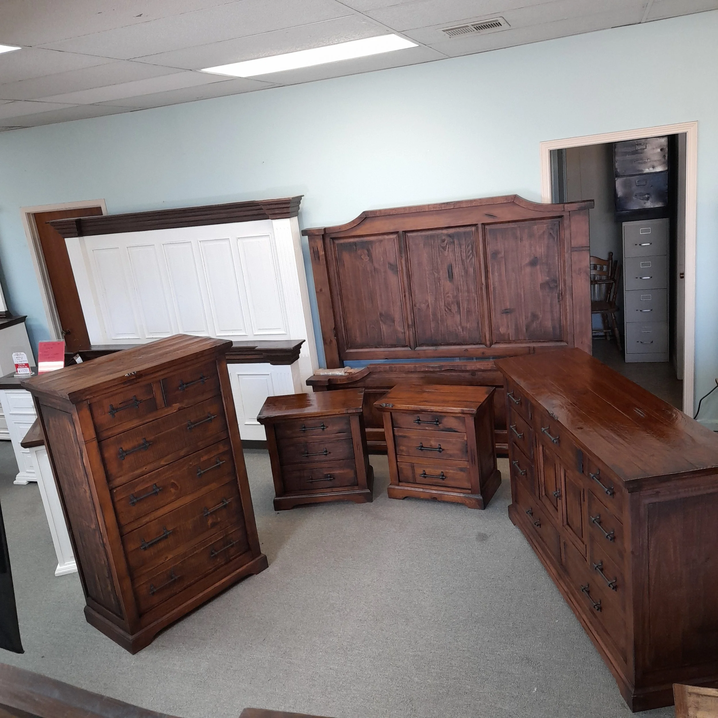 Solid Wood rustic new Cleveland king bed/distressed /Wrought  iron/glide draw/Live edges/