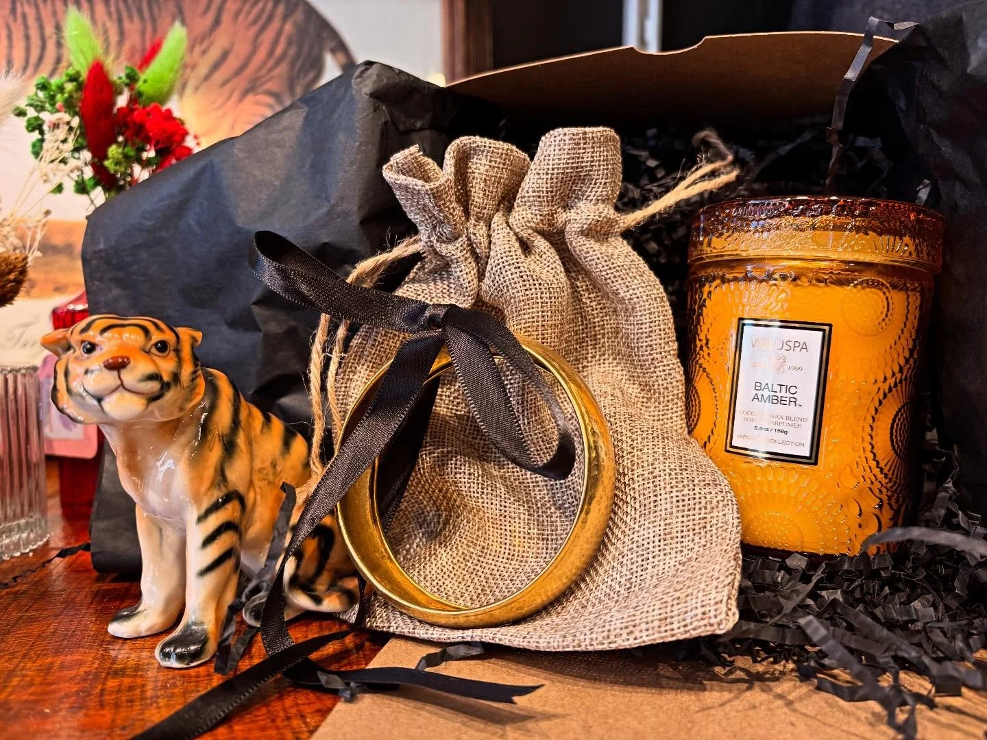 ✨gift idea✨ bangled tiger gift box - vintage bangles &amp; candle all boxed up with a bow ✨ add a gift card and you can share a bangled tiger experience ✨💛🐅