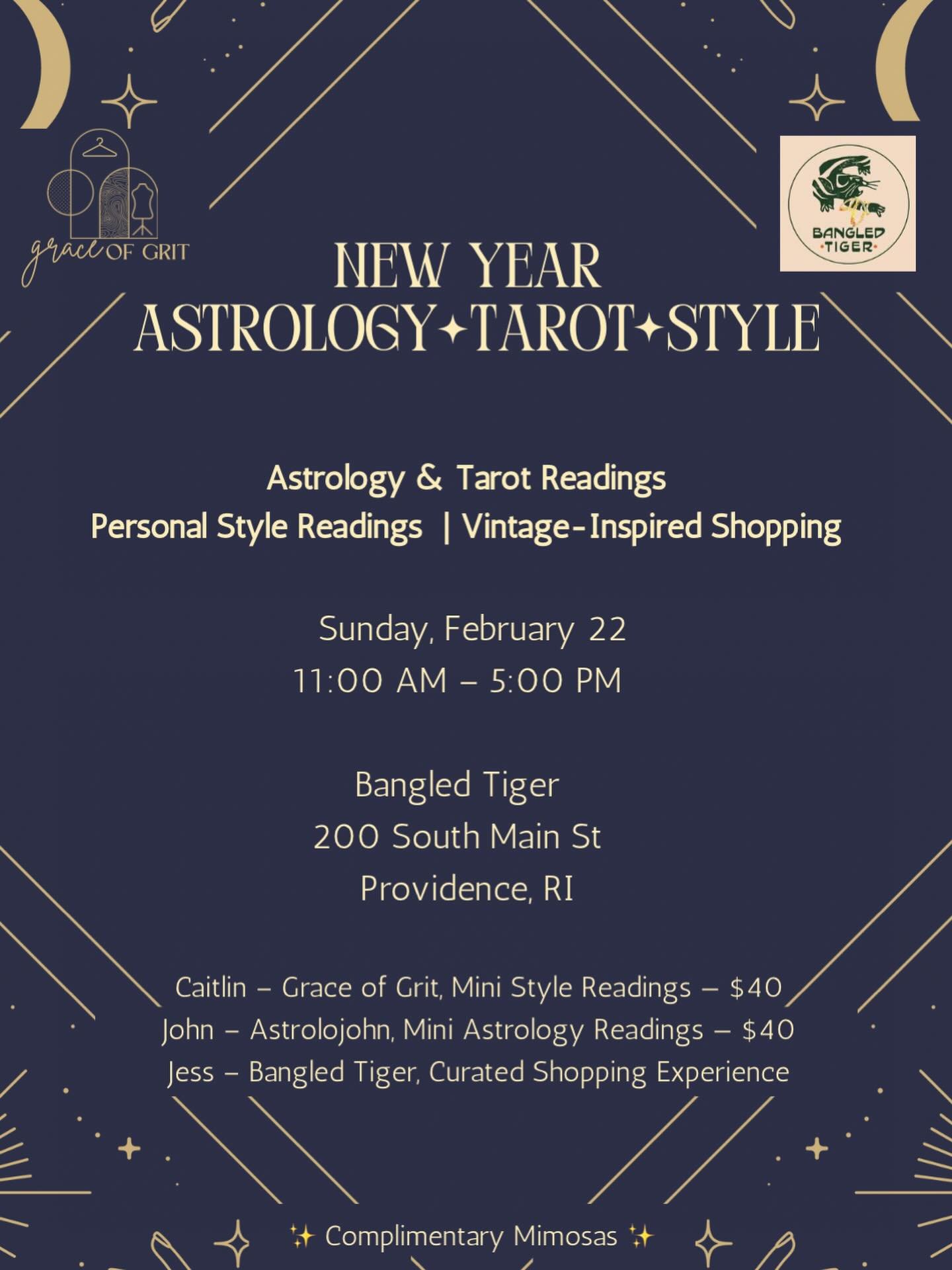 ✨NEW DATE!✨ join us Sunday 2/22 for a starry stylish event!  mini tarot sessions, mini styling readings based on your astrology, shopping and complementary mimosas!  join caitlin @graceofgritstyle , john @john.on.jupiter  and myself for a fun event! 