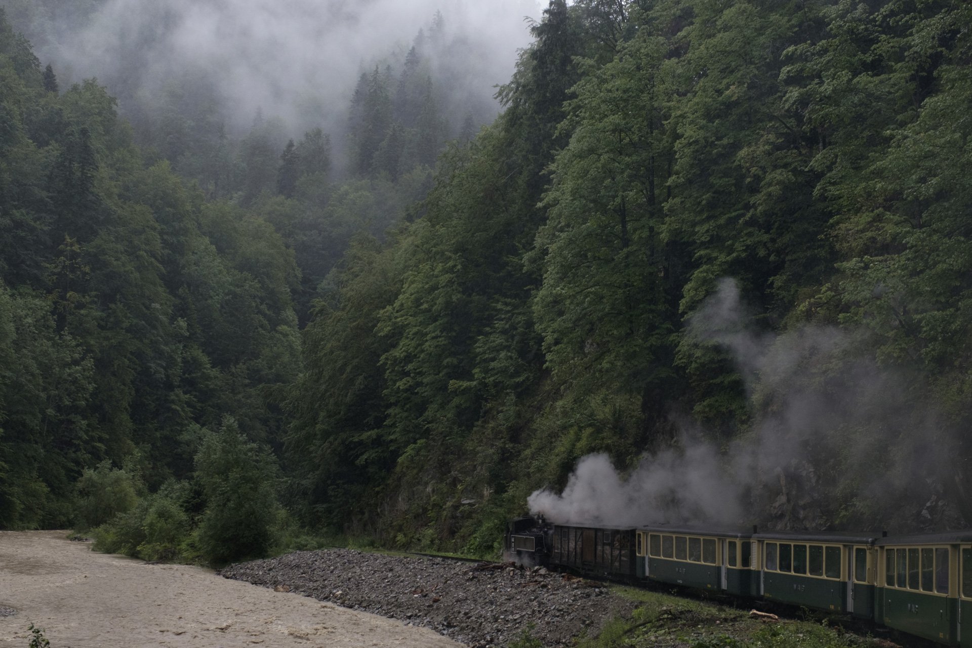 En train dans les Carpates