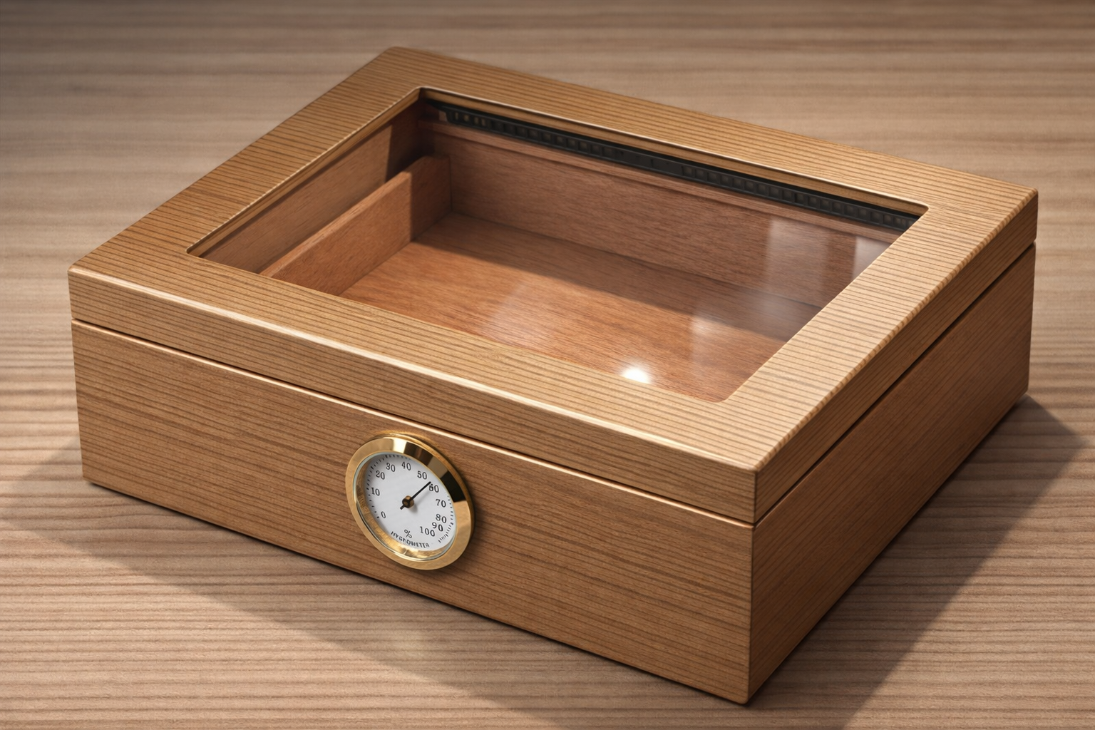 Premium Dyed Pine Wood Veneer Cigar Box Glass Top