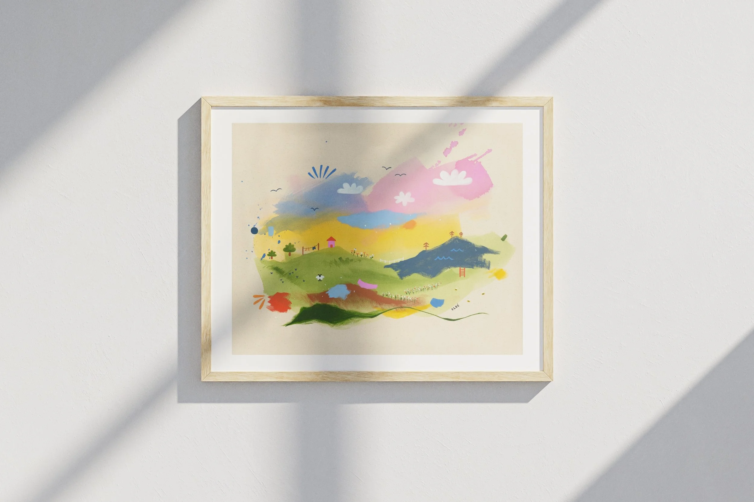 Reproduction encadrée Parfum d’air frais par Elbé présentée dans un décor intérieur