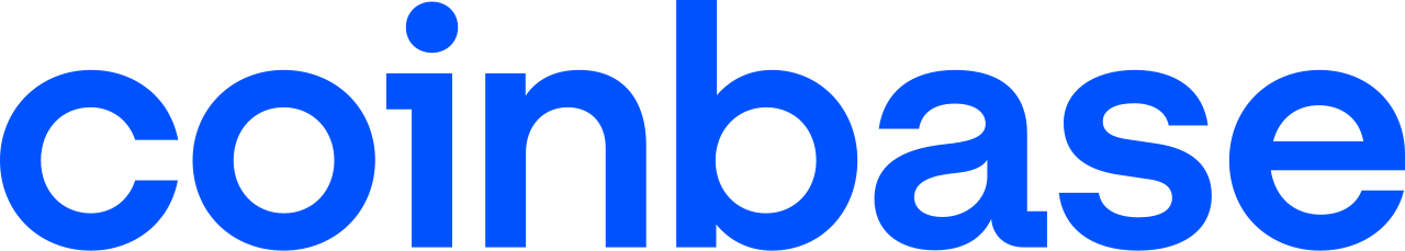 Coinbase logo in blue text on a black background.