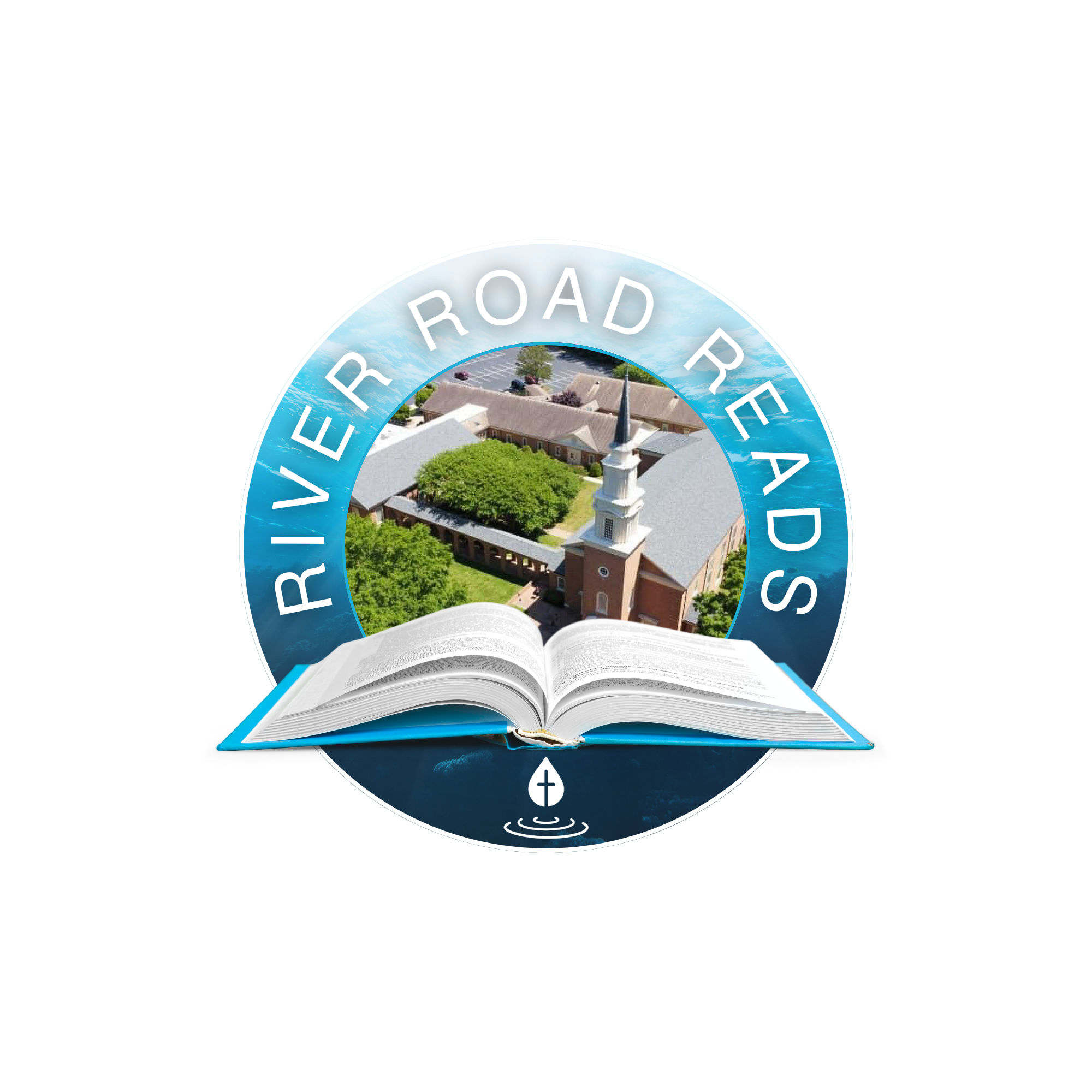 An open book and an aerial image of River Road UMC