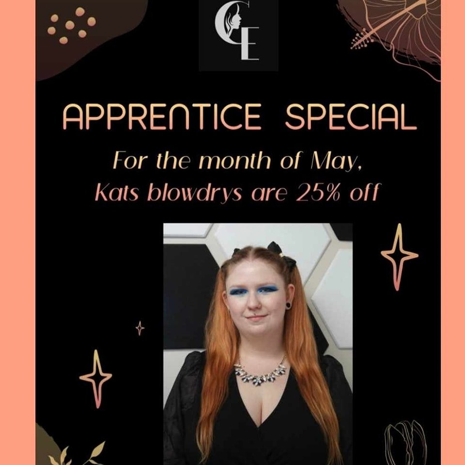 Another MAY Promo! Save 25% on any wash and blowdry with our Apprentice Kat!