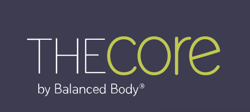 Logo for THE core by Balanced Body with white and green text on a dark purple background.
