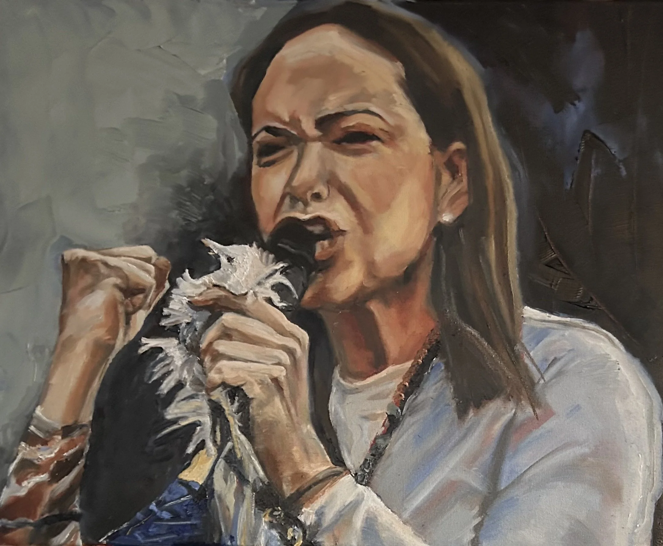 Stealing Peace, 2025, oil on canvas, 16 in x 20 in