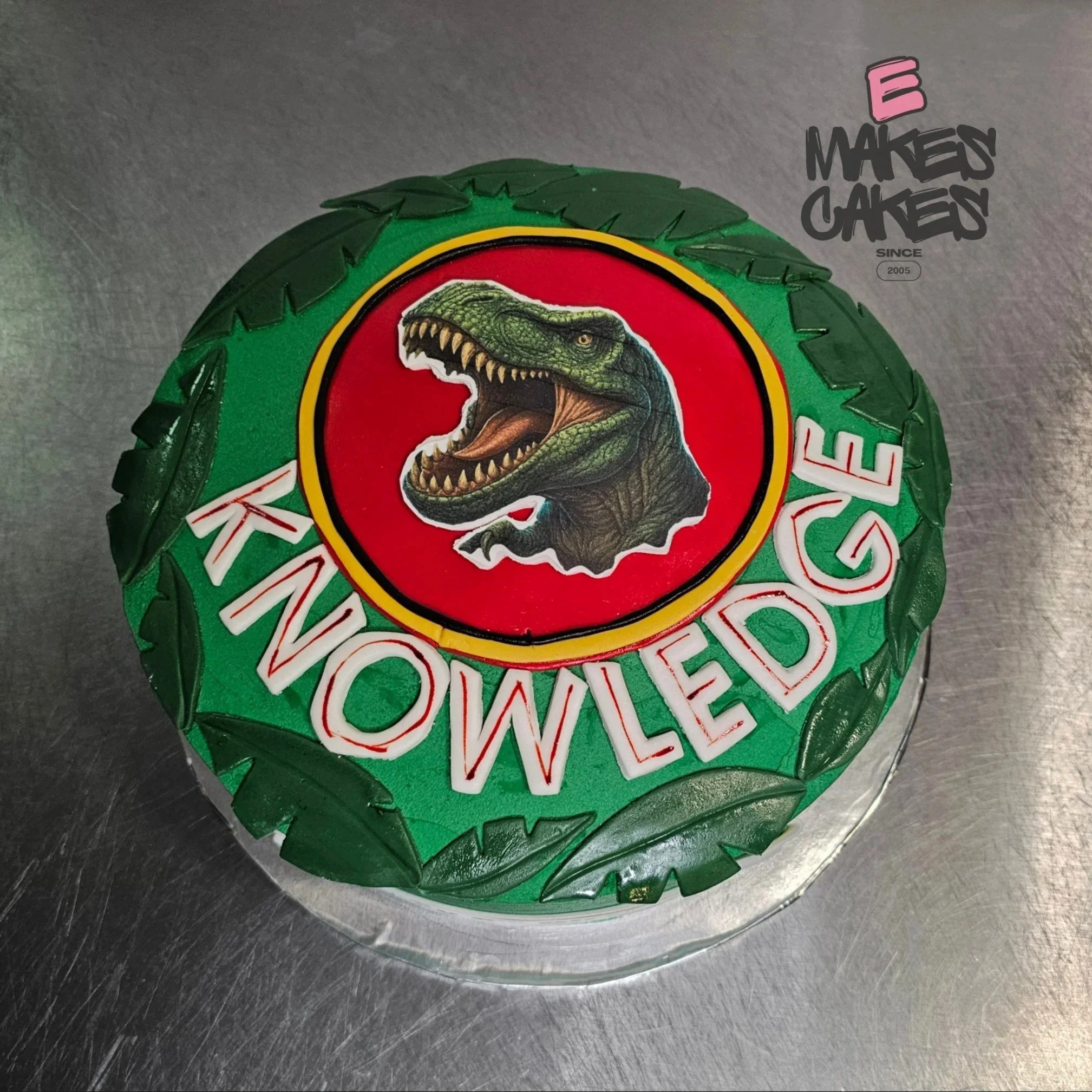 Buttercream and fondant TRex cake