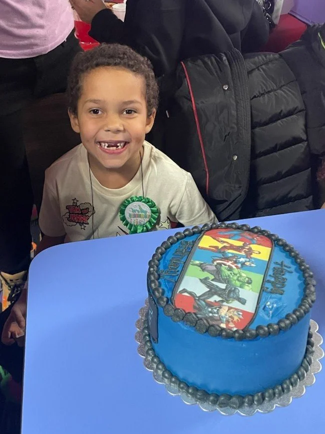 Happy Kid with his Avengers Cake, Angel Cakes Elite