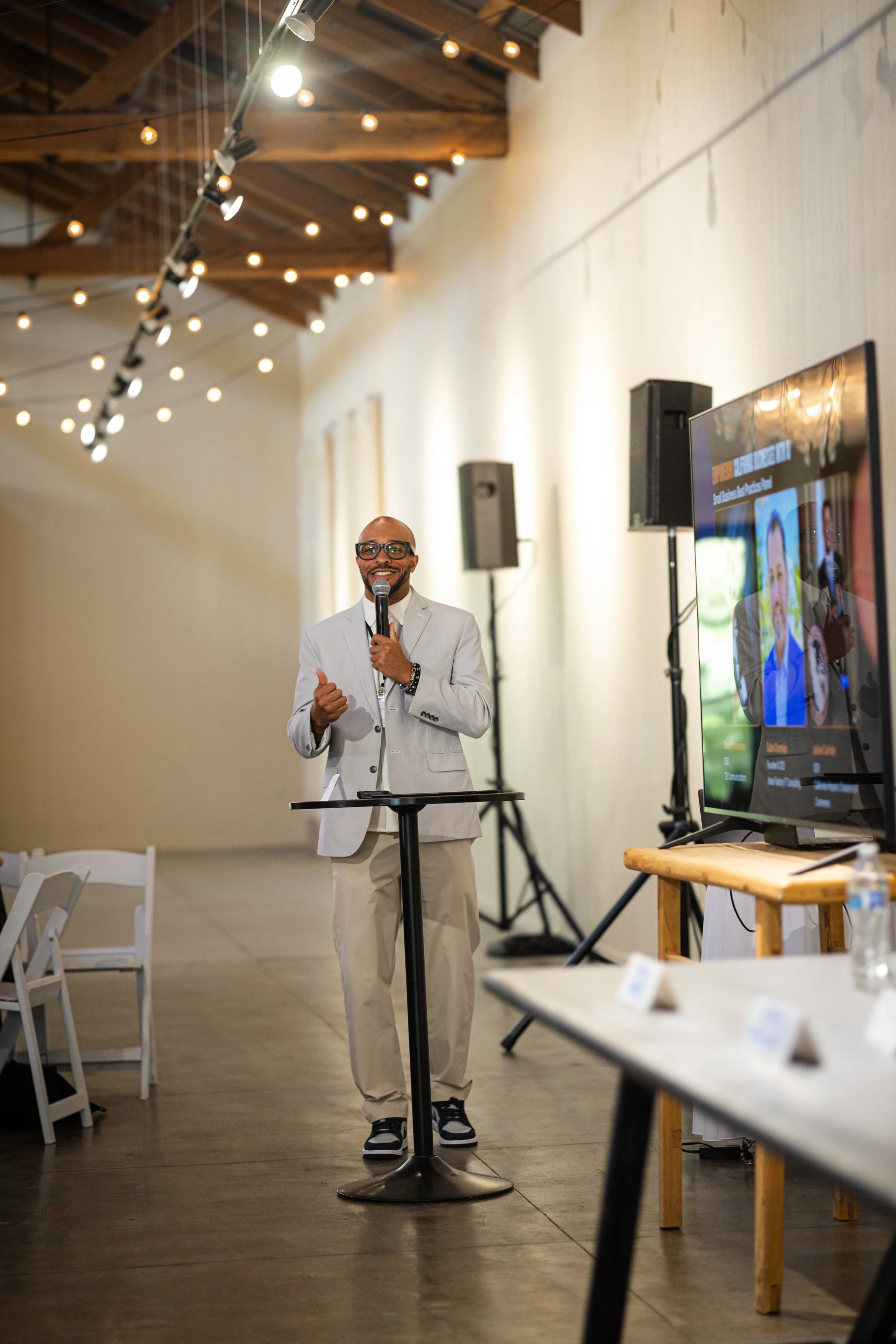 A Meta expert delivering an AI strategy presentation at The Westport event venue.