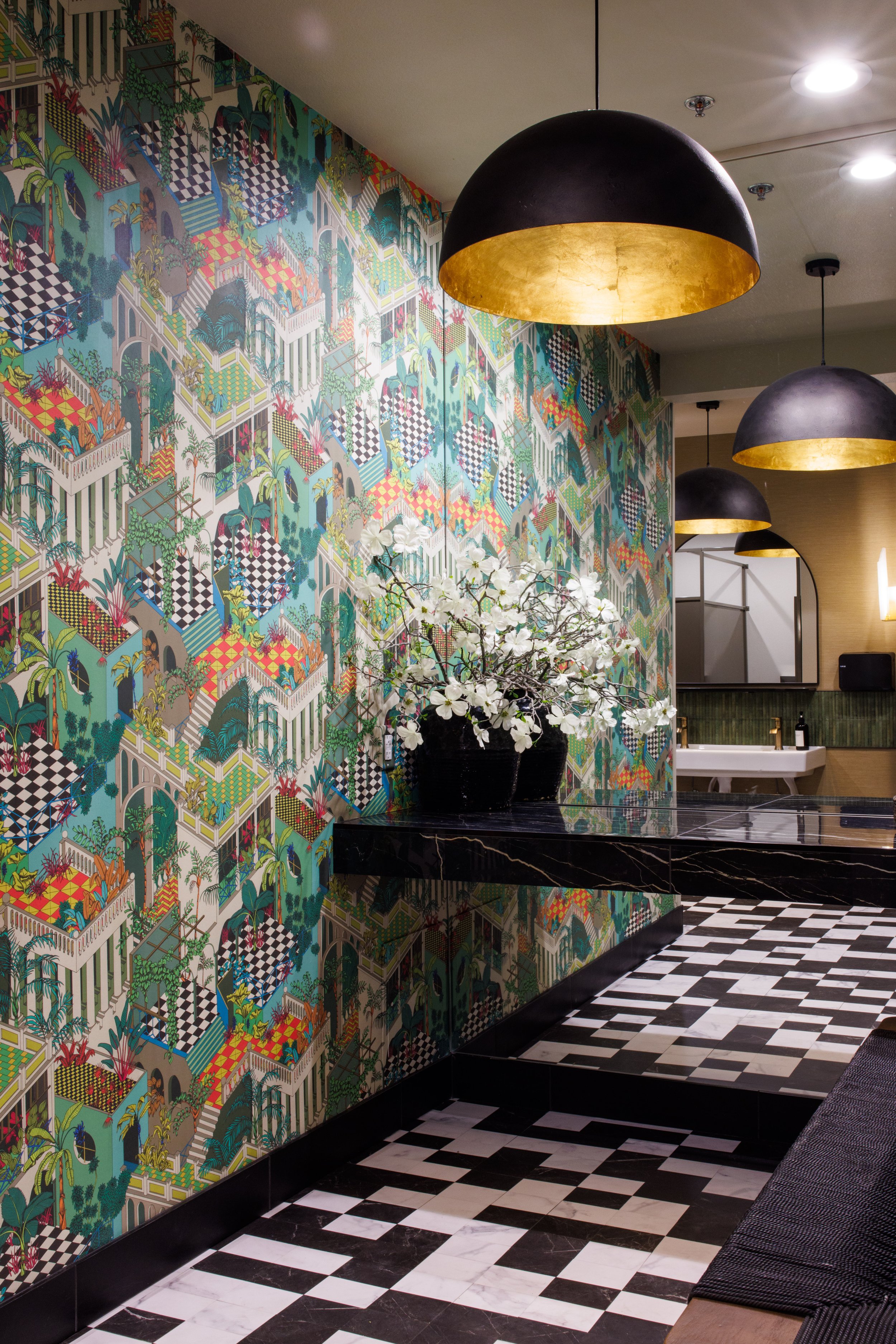 Every detail at The Westport is intentionally designed, including our luxury women’s restroom. Featuring a striking black and white geometric tile floor, our designer amenities offer a chic, sophisticated experience for guests at our Downtown Chico v