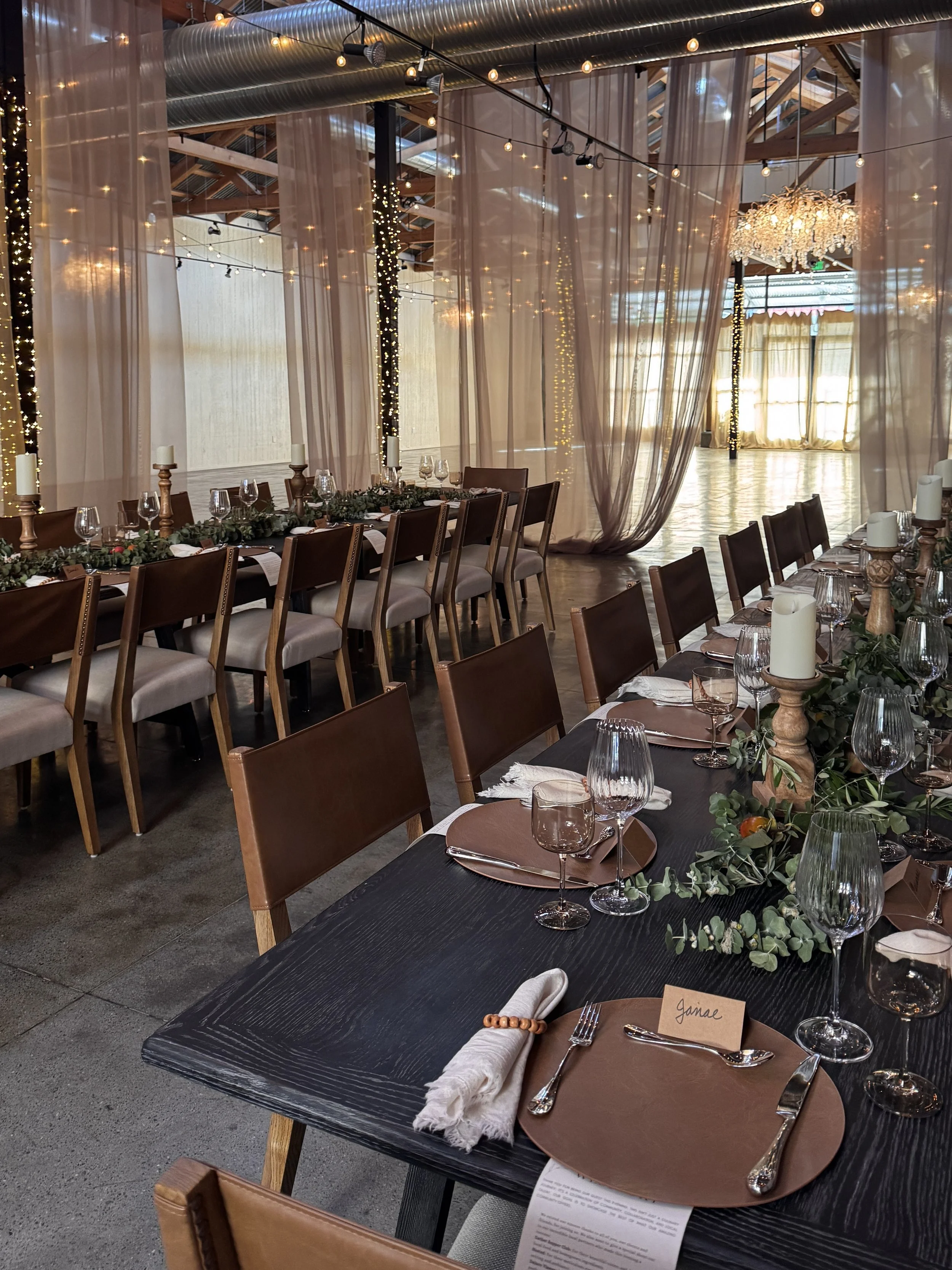Host a grand private dining event in the 12,000-square-foot Ballroom at The Westport. Featuring our signature oversized black trestle tables and exquisite styling by Hosted Chico, our venue is the premier choice for large-scale corporate dinners and 