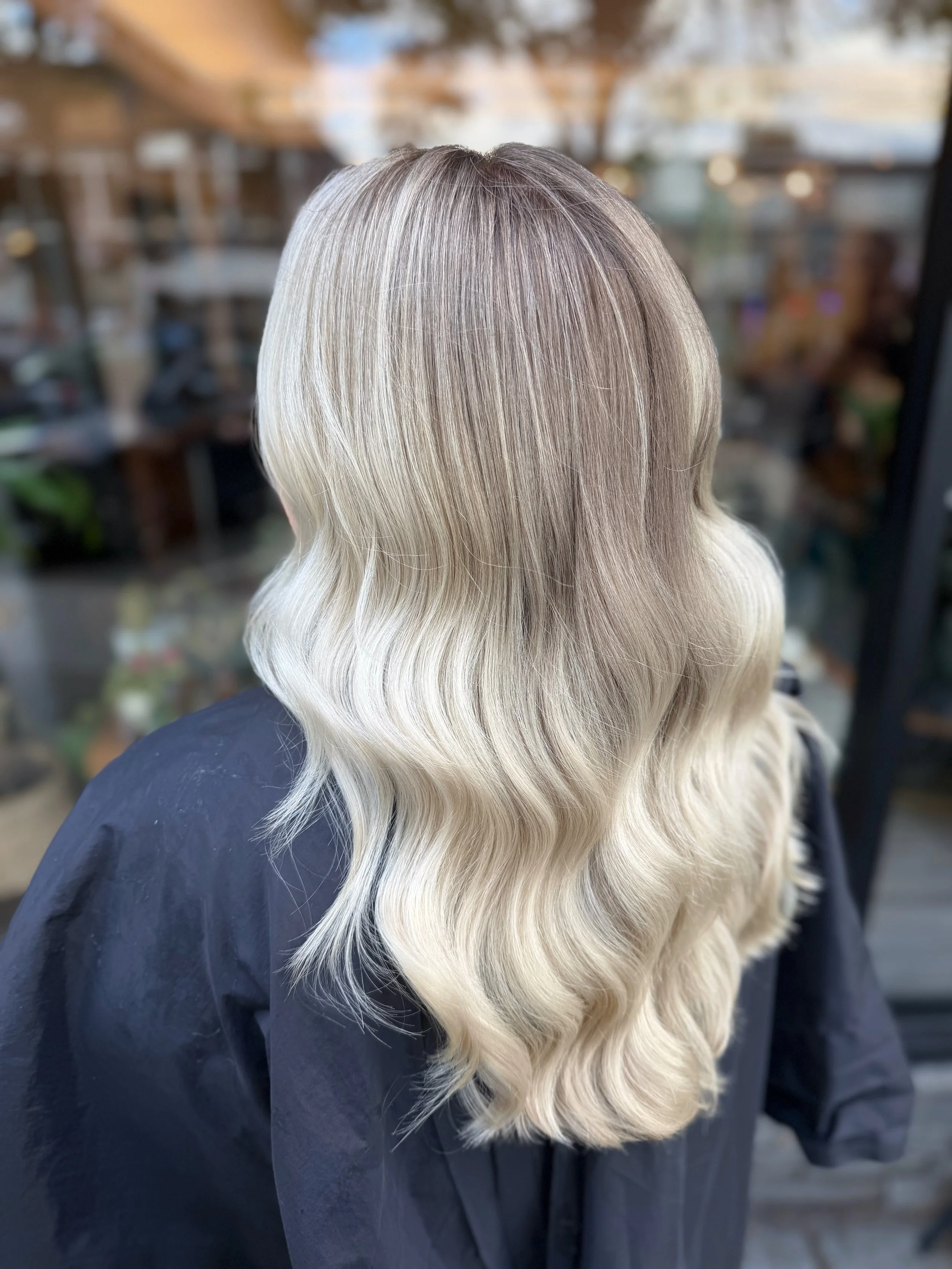 blonde balayage highlighted medium length hair.