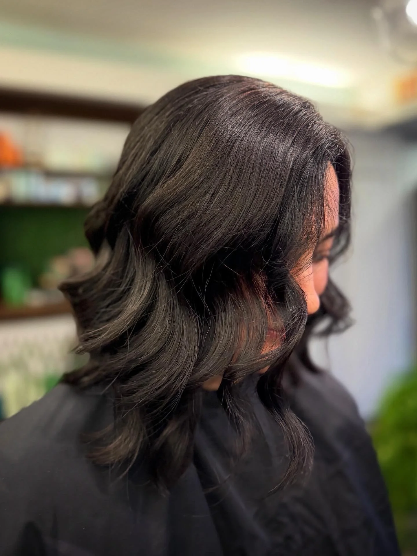 young woman, fresh new haircut and style, salon