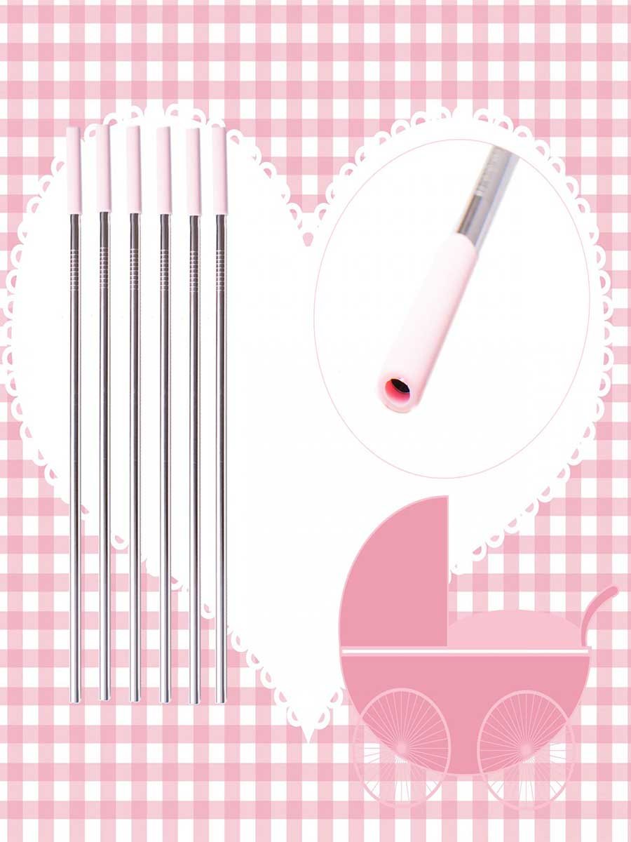 Pink Party Stainless Steel Straw Set