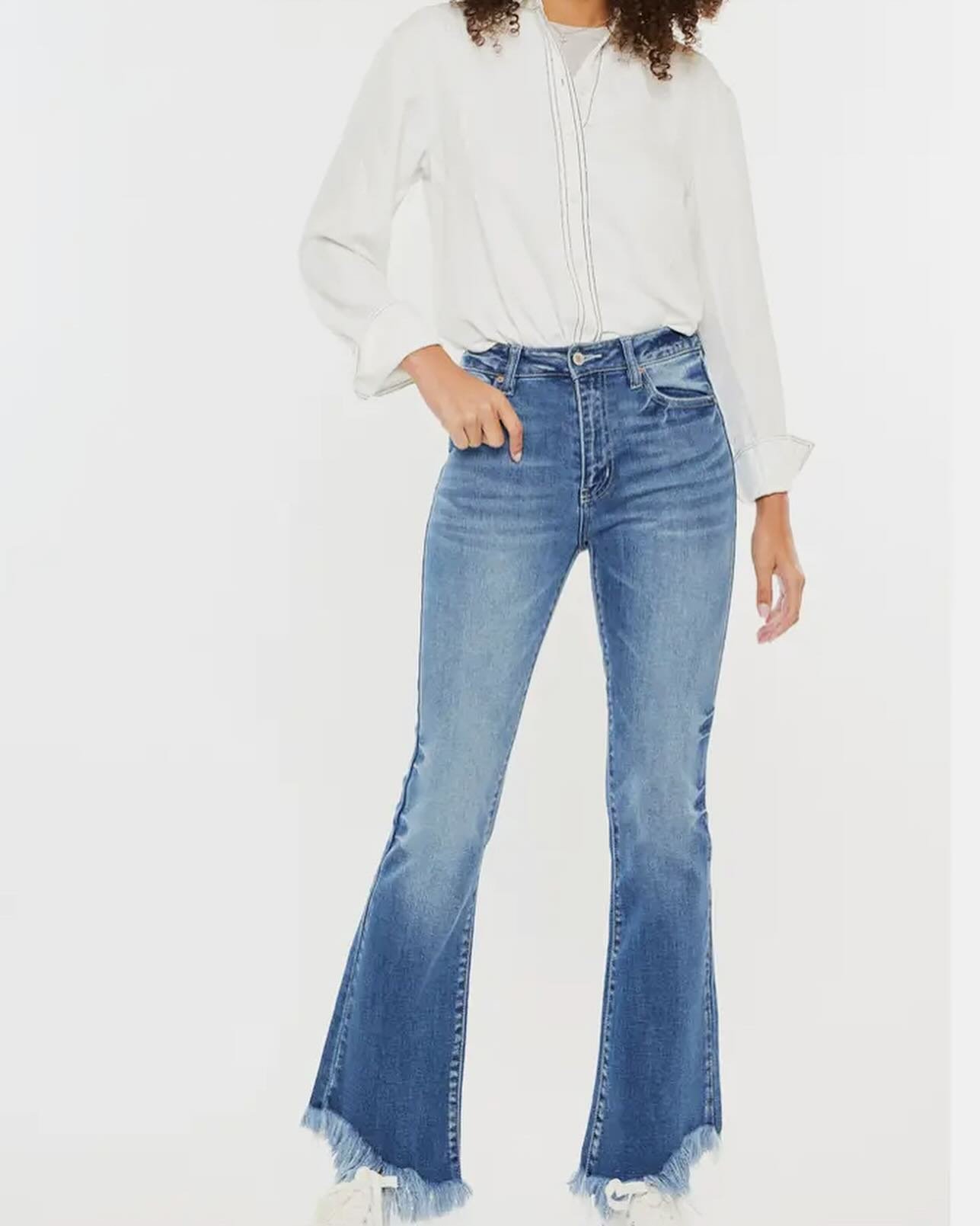 NEW Kan Can frayed hem high rise bootcut jeans and denim shorts have just arrived to our Sylva store! They&rsquo;ll be out on our racks later today! 👖💕