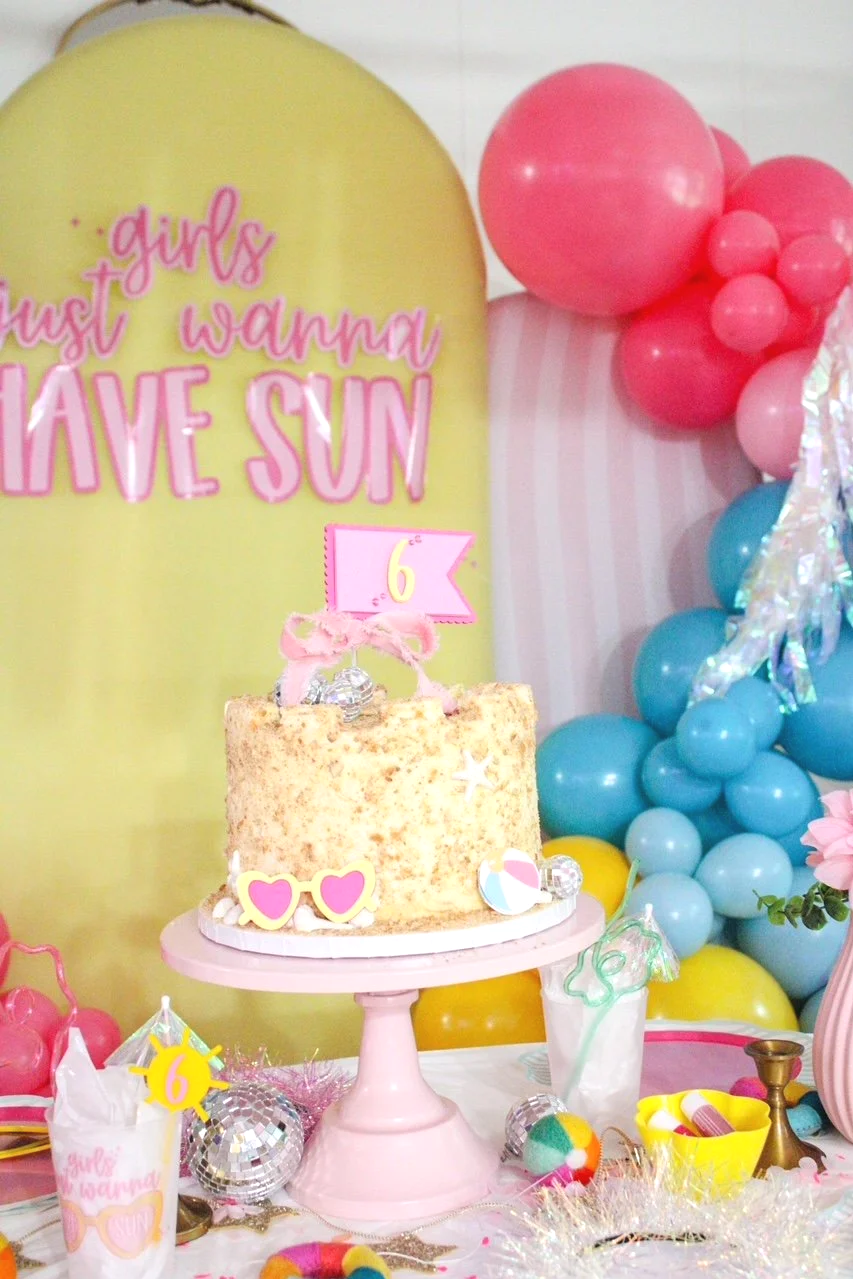 Girls Just Wanna Have Sun Party with Sand Castle Cake