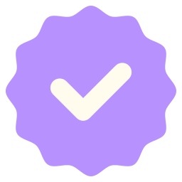 Purple badge with a white checkmark in the center