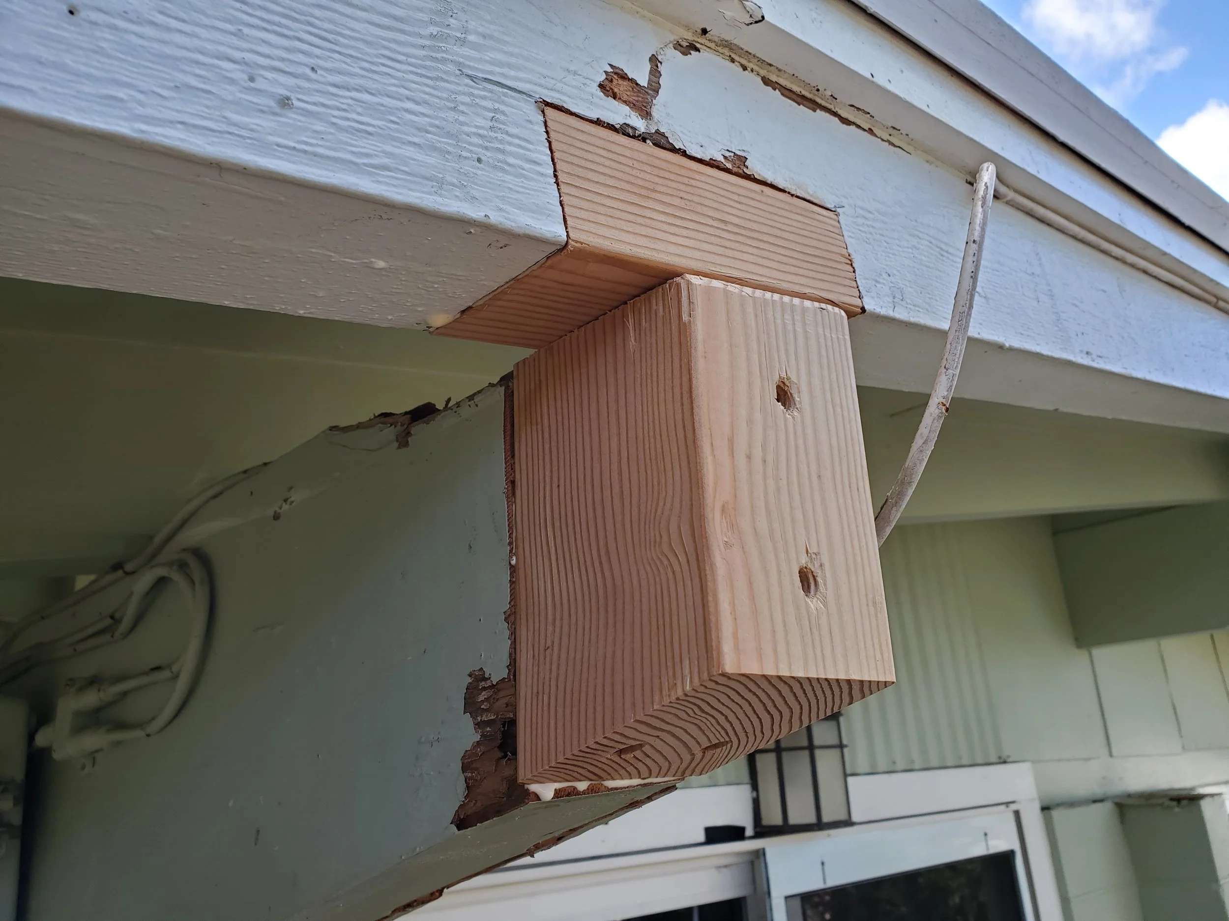 wood soffit beam rot repair process