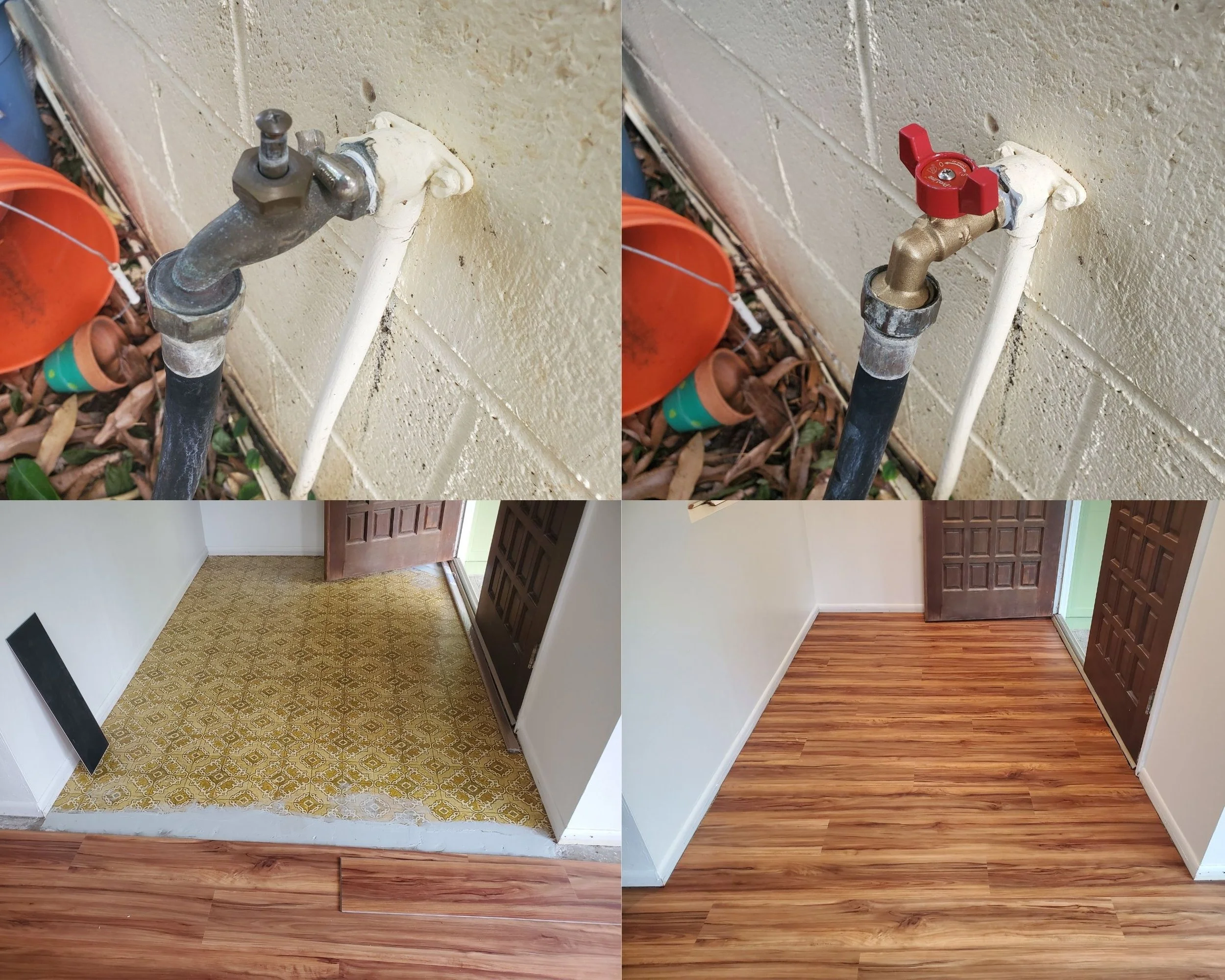 before after photos of flooring and pipe repairs spokane