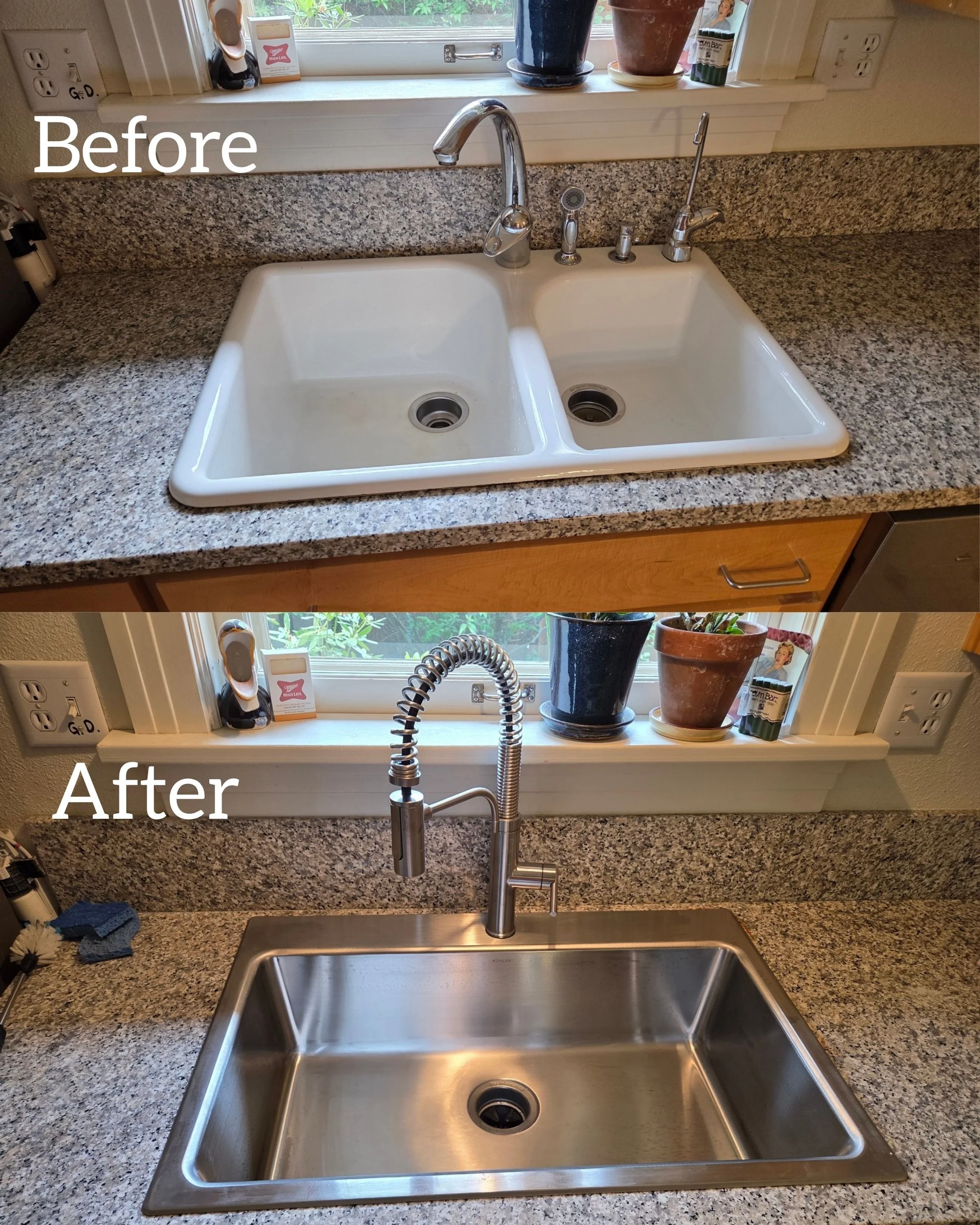 before after kitchen sink replaced spokane handyman