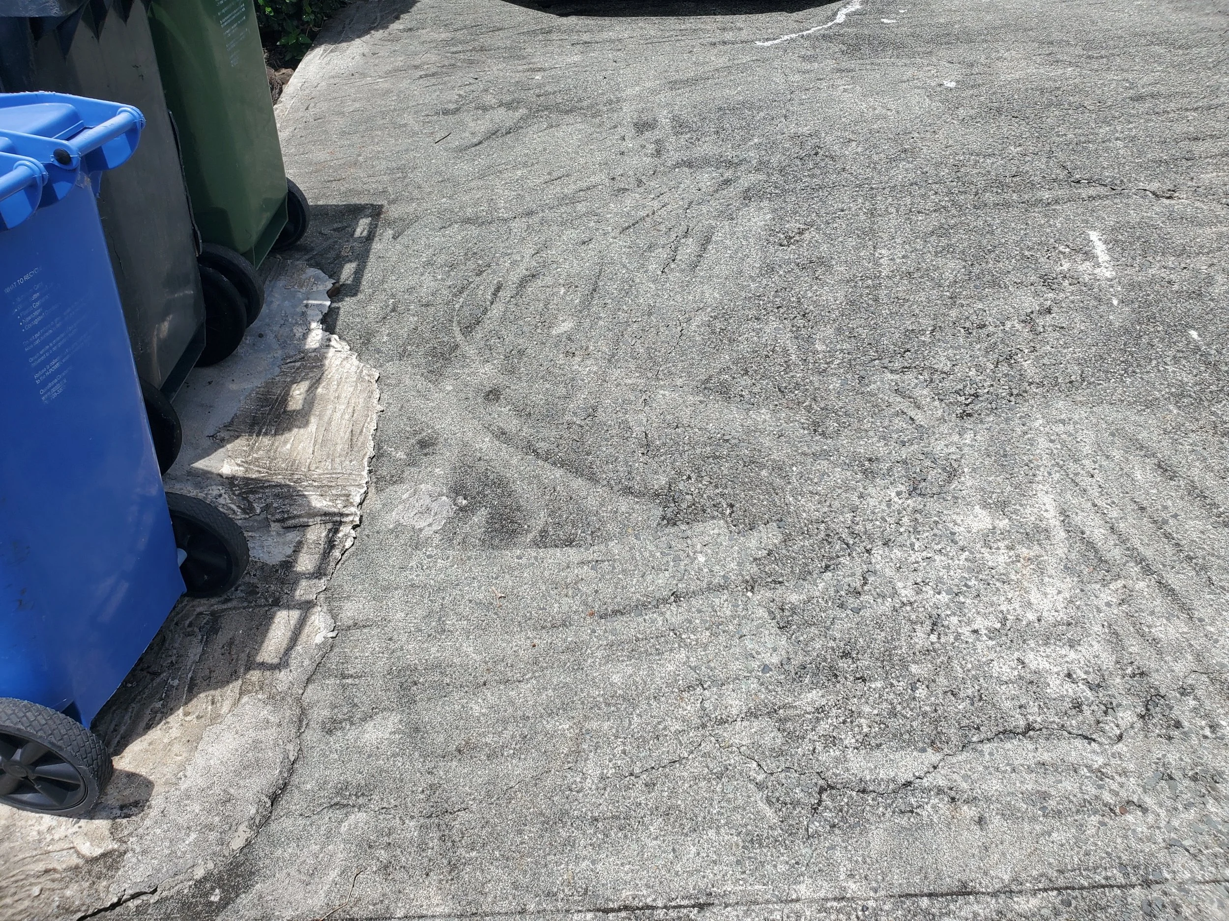 example of driveway pressure washed by homeowner leaving stripes