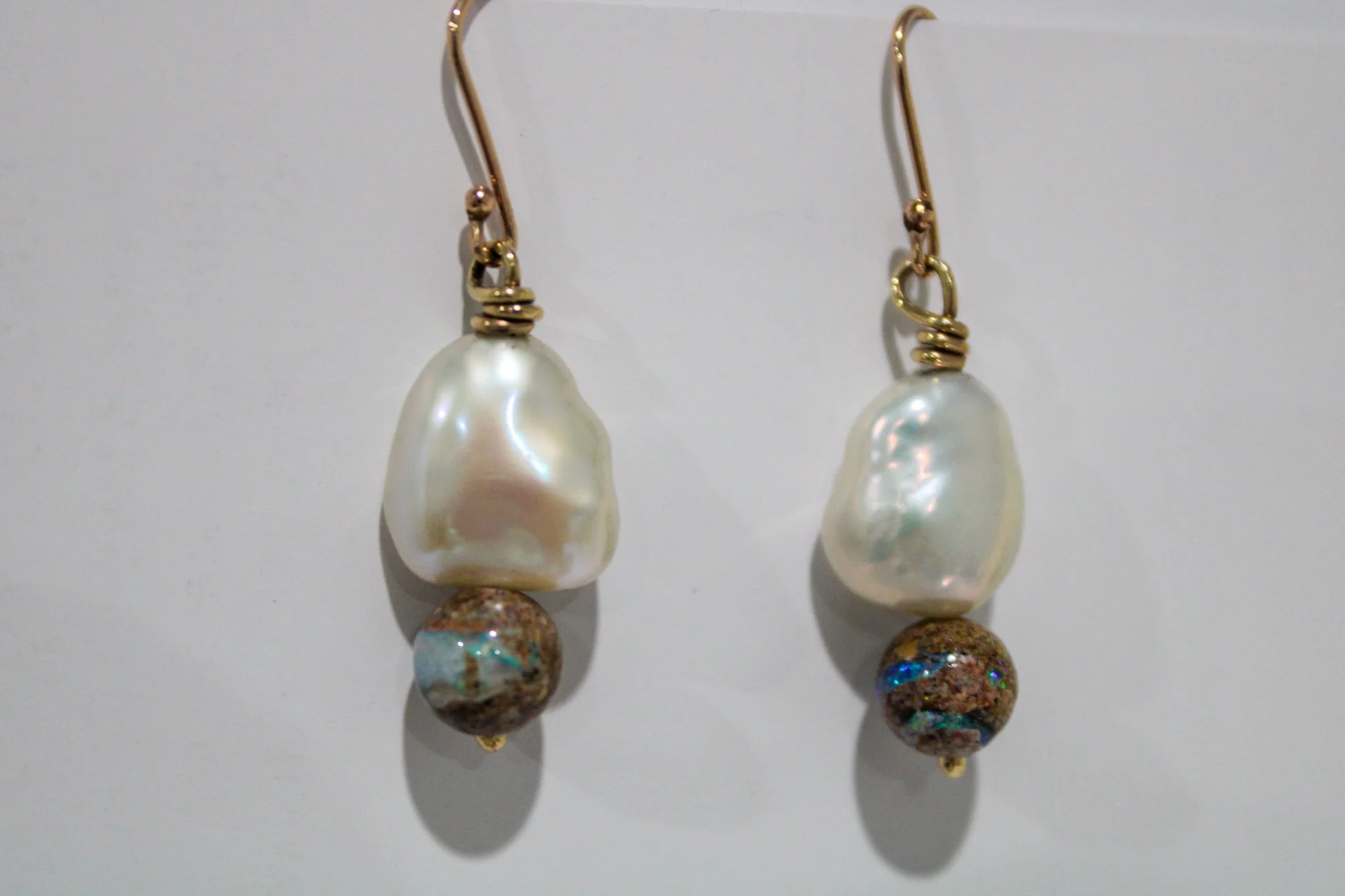 Winton Boulder opal & south sea pearl earrings