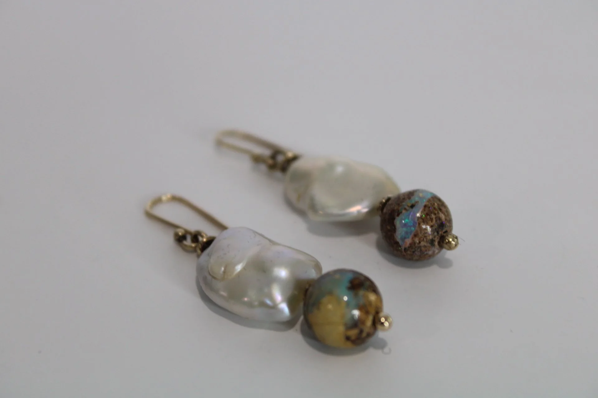 South sea baroque pearls & boulder opal beads earrings