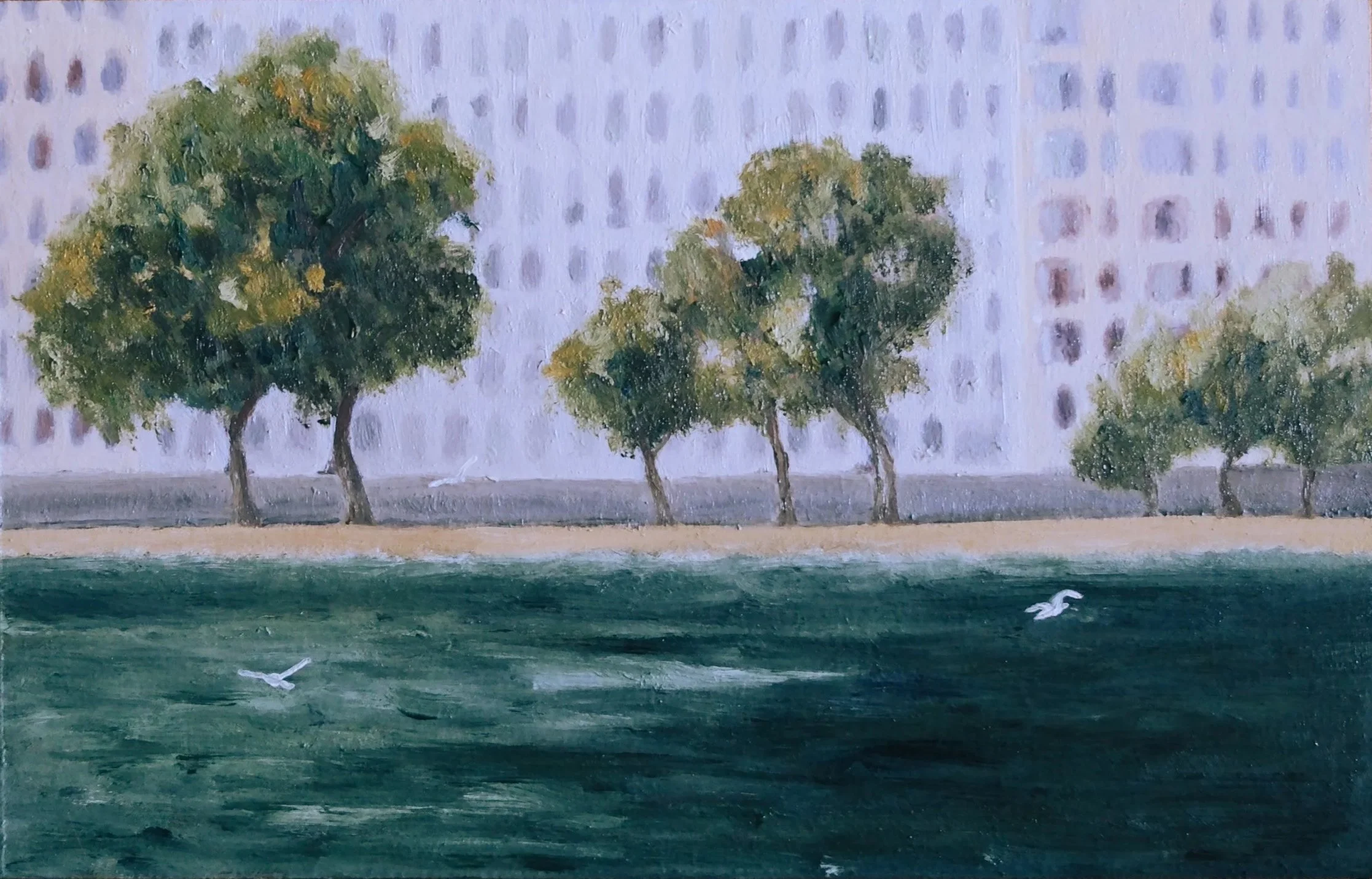 Oil painting along the river Seine in Paris, France