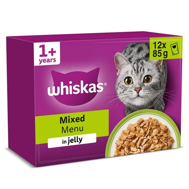 WHISKAS 1+ Mixed Menu Wet Cat Food Pouch in Jelly 12x85g