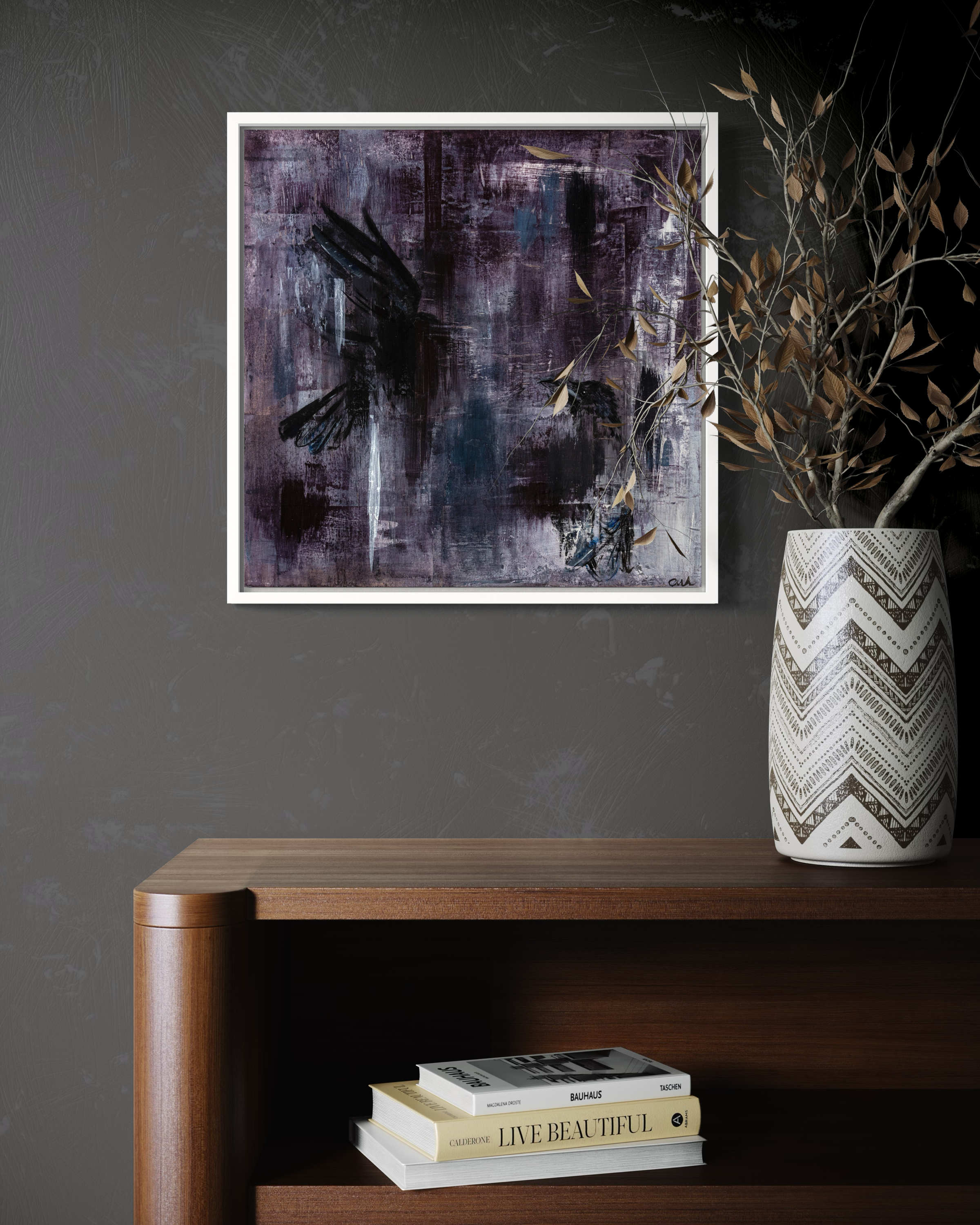 Original fine art by leeds based artist Cally Anderson inspired by the macabre and corvids.