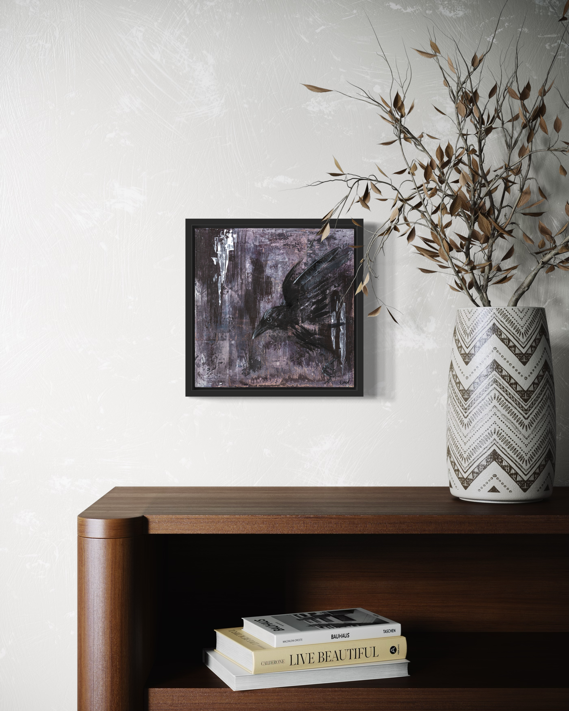 Art inspired by crows. Original art for dark interiors. Gothic artists. Art by Cally Anderson