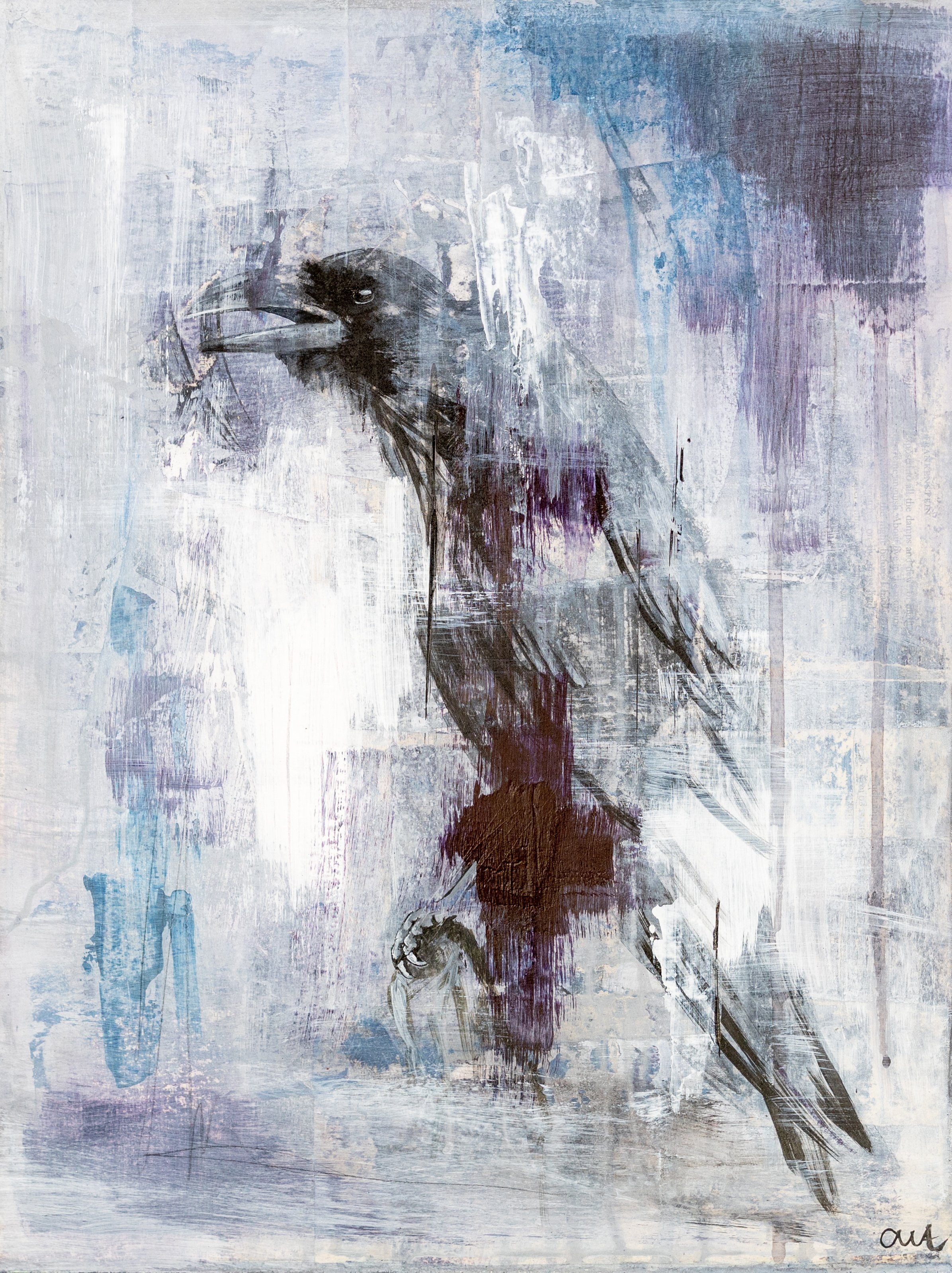 Painting of crow, abstract artwork for home. Artwork for sale UK