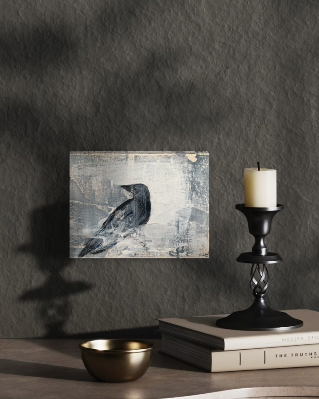 Mary Shelley. Frankenstein. Art for home, art inspired by Frankenstein. crow painting.