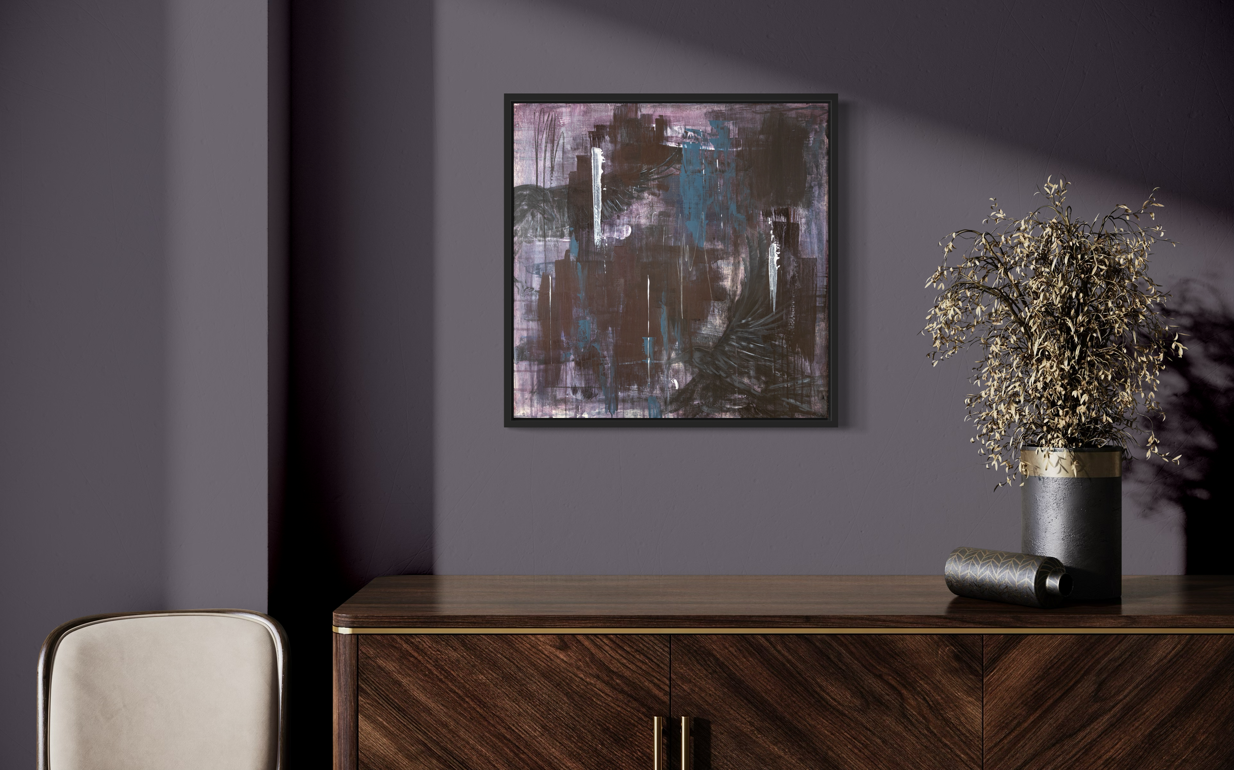 Purple room. purple interior. purple painting. Purple art for living room. Purple and blue artwork