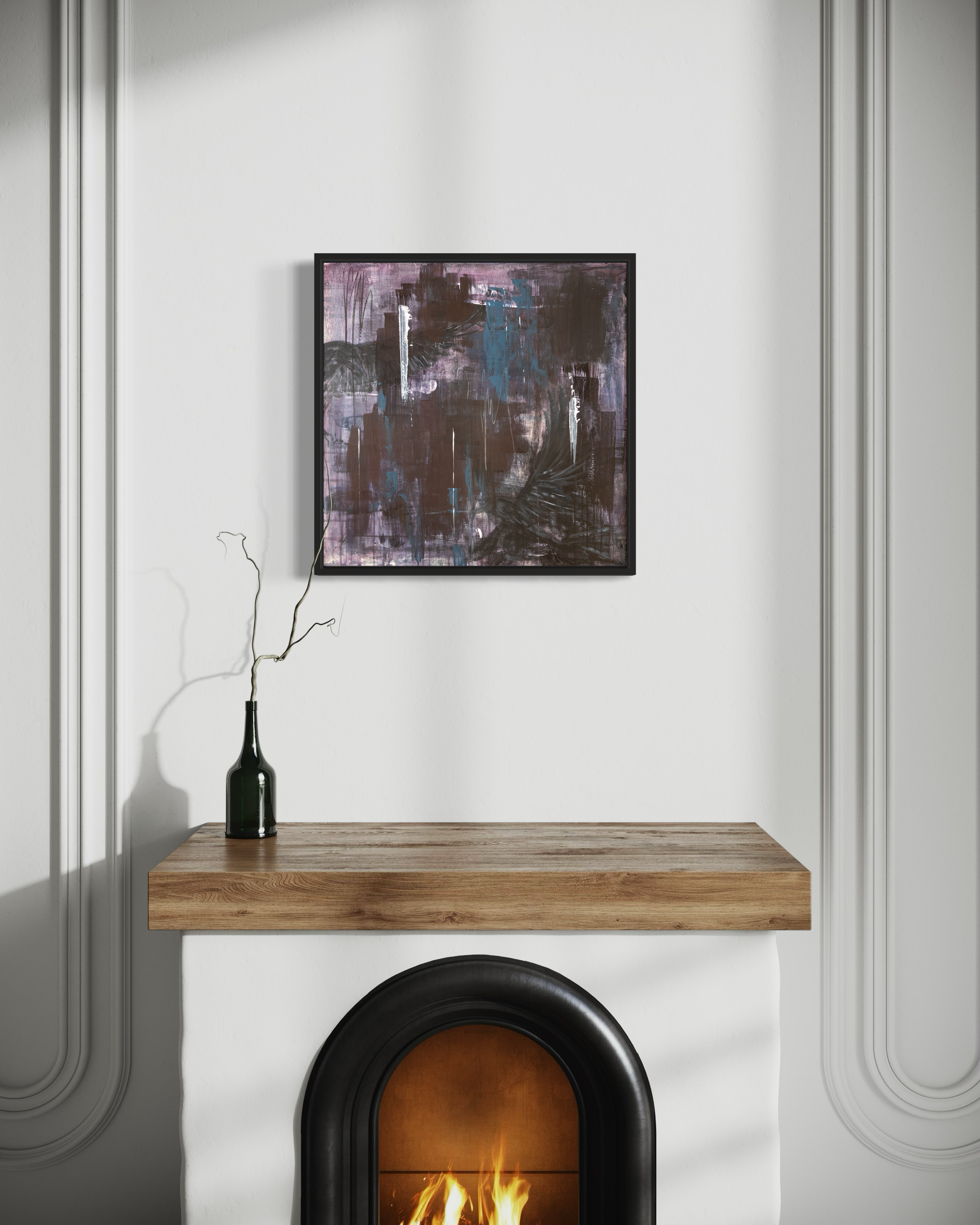 Purple painting for bedroom. Dark purple interior ideas.
