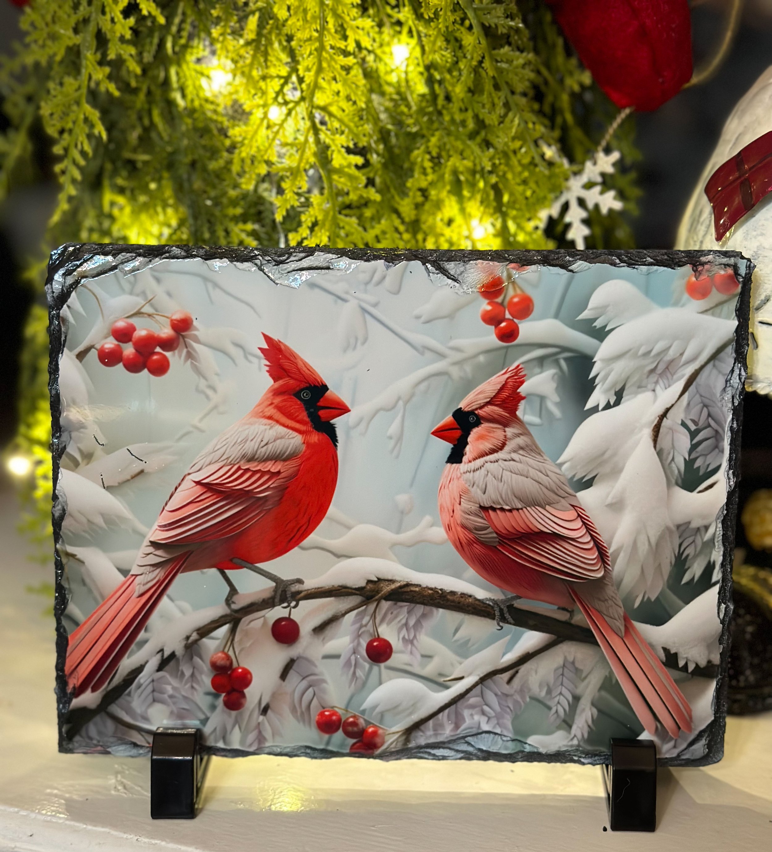 Slate Cardinal Winter Scene - 7.5" X 5.5"