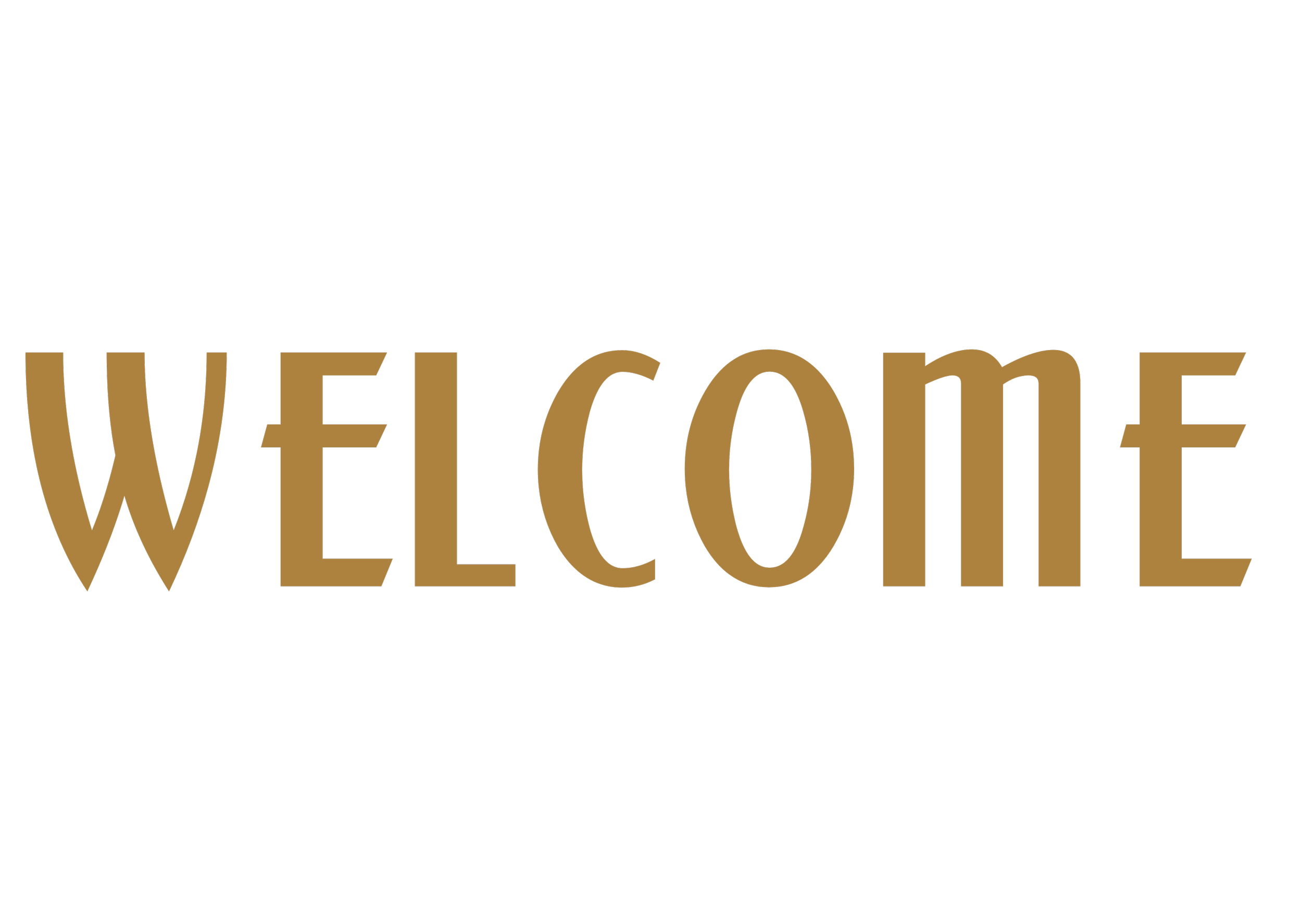 Graphic with the word 'WELCOME' in large brown letters on a black background.