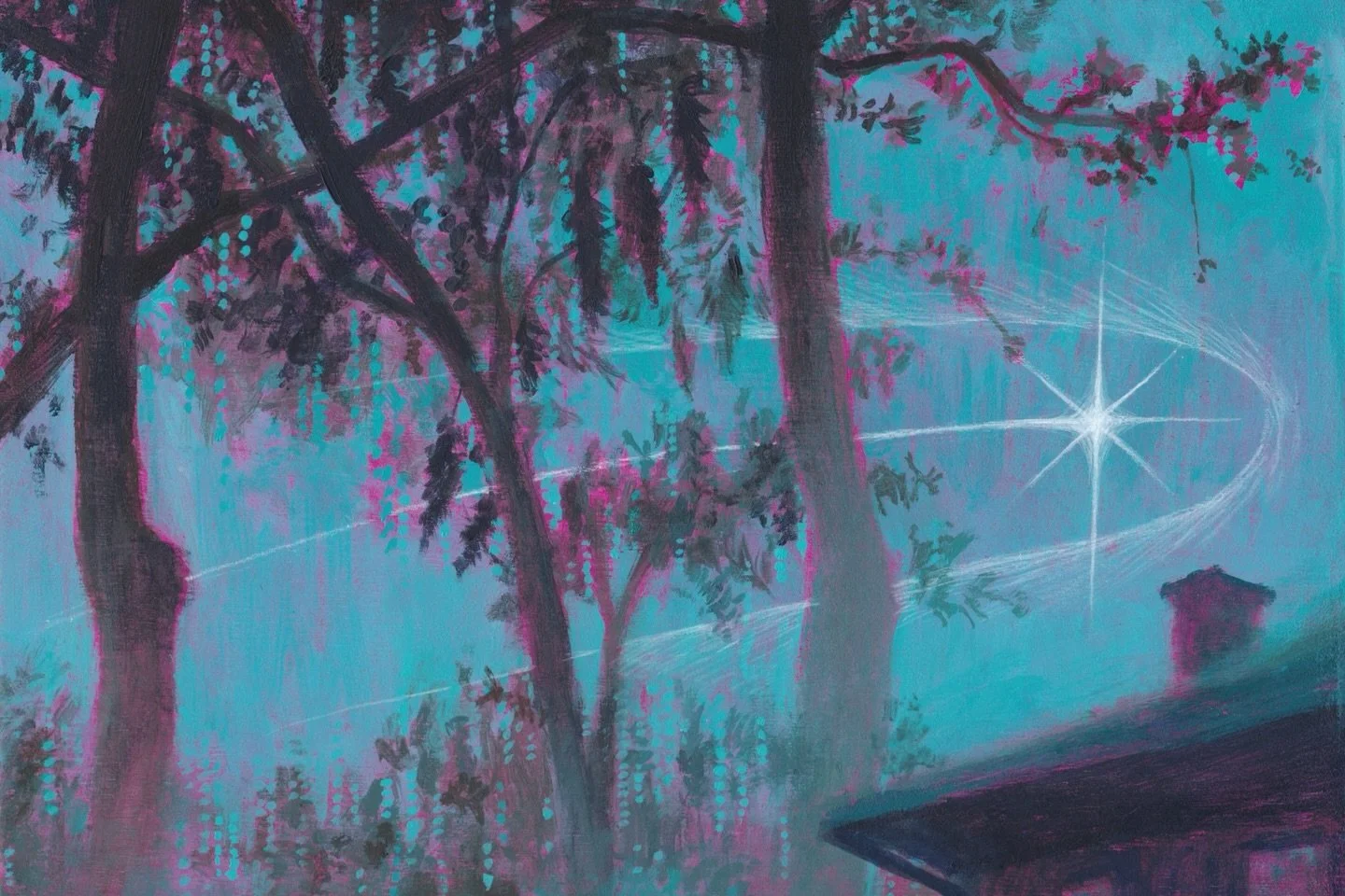 Passing By Without a Whisper💫
2024, 5x7 inches, acrylic on panel

an older painting I was thinking about this week because of the gradient on the trees trunks is similar to something I&rsquo;m doing in a new painting. This used to be my thank you ca