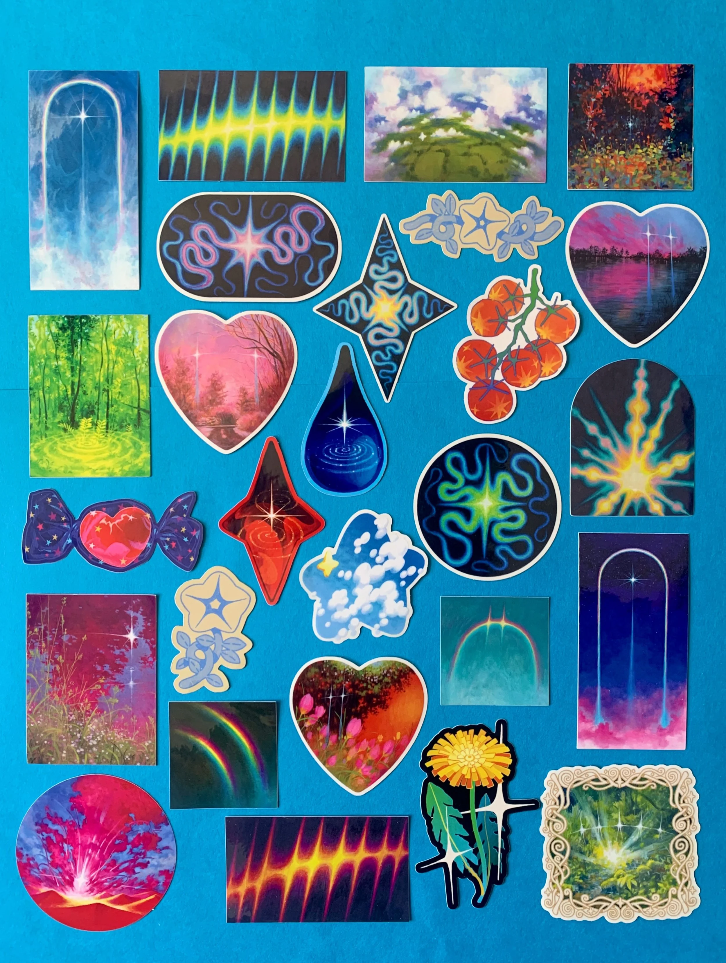 every few months I retake this flatlay of all my available sticker designs as some are retired while new ones are added. I find it super satisfying to see them all like this, but it&rsquo;s also like a fun puzzle to try and get them to cleanly fit in